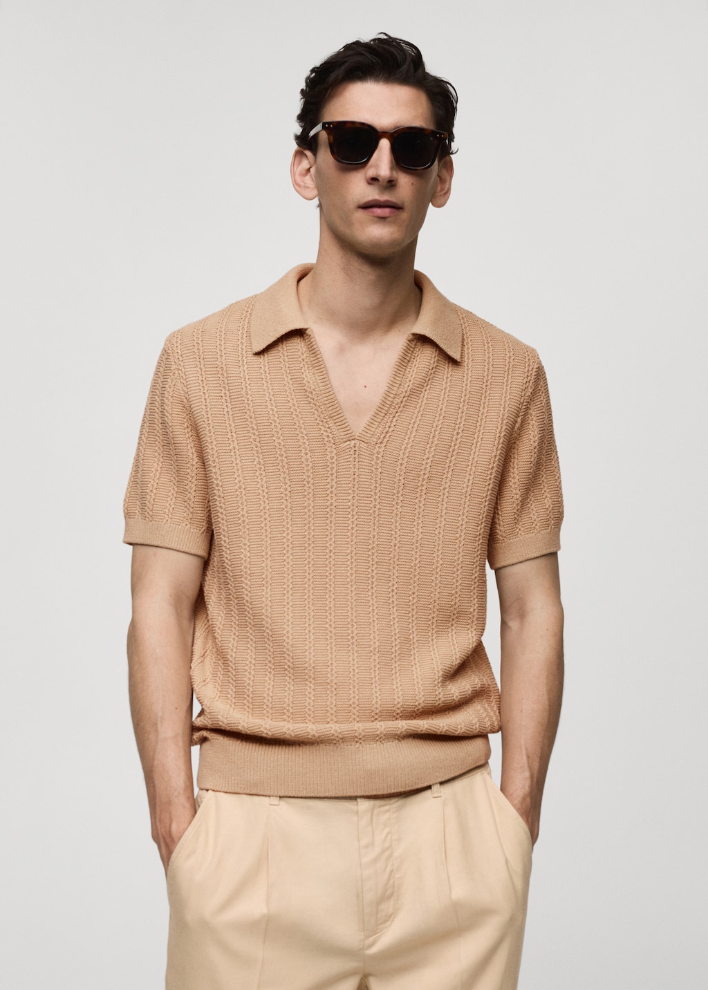 Mango Baumwoll-Poloshirt mit großem Perlmuster
