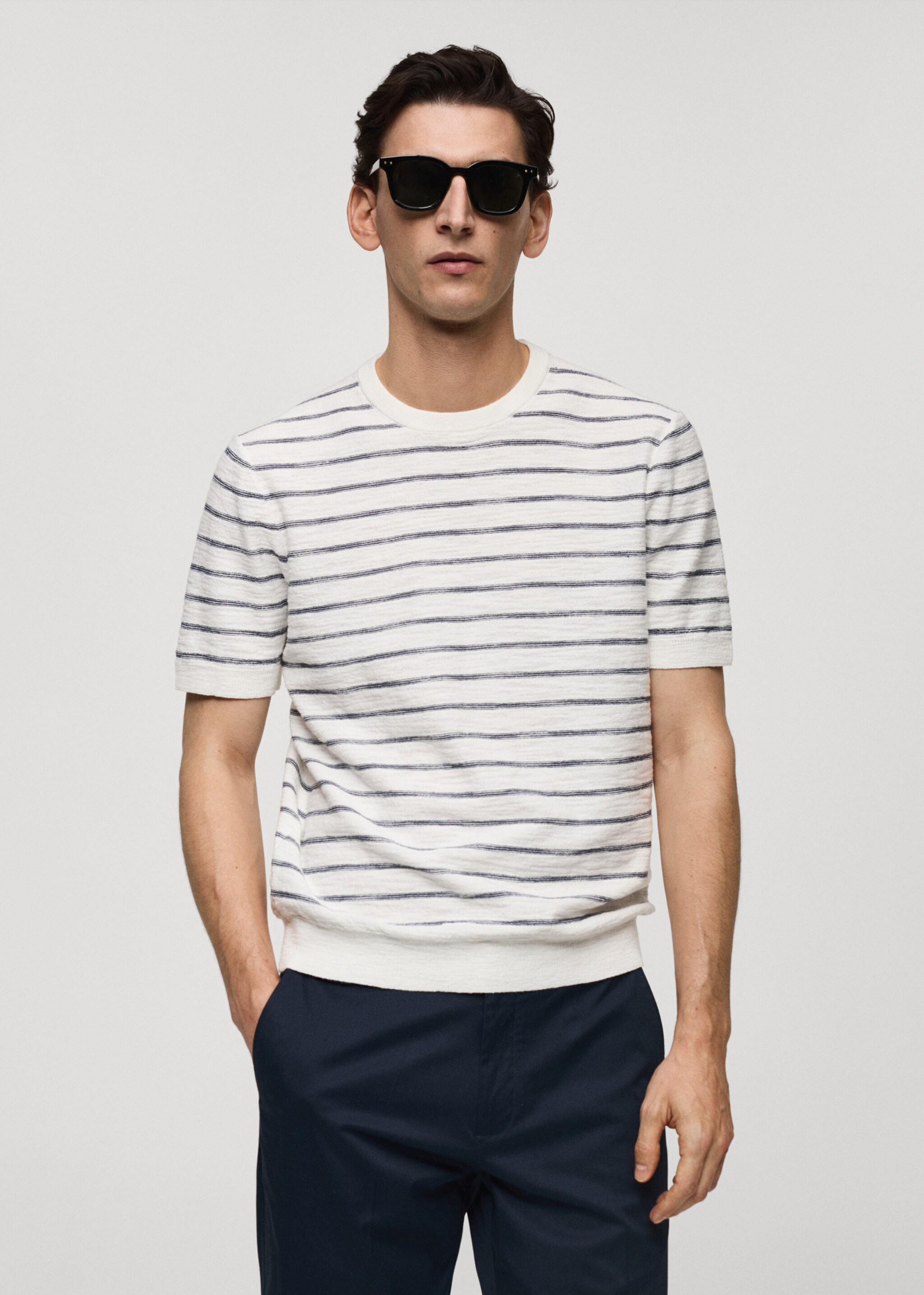 Striped knit cotton t-shirt - Medium plane