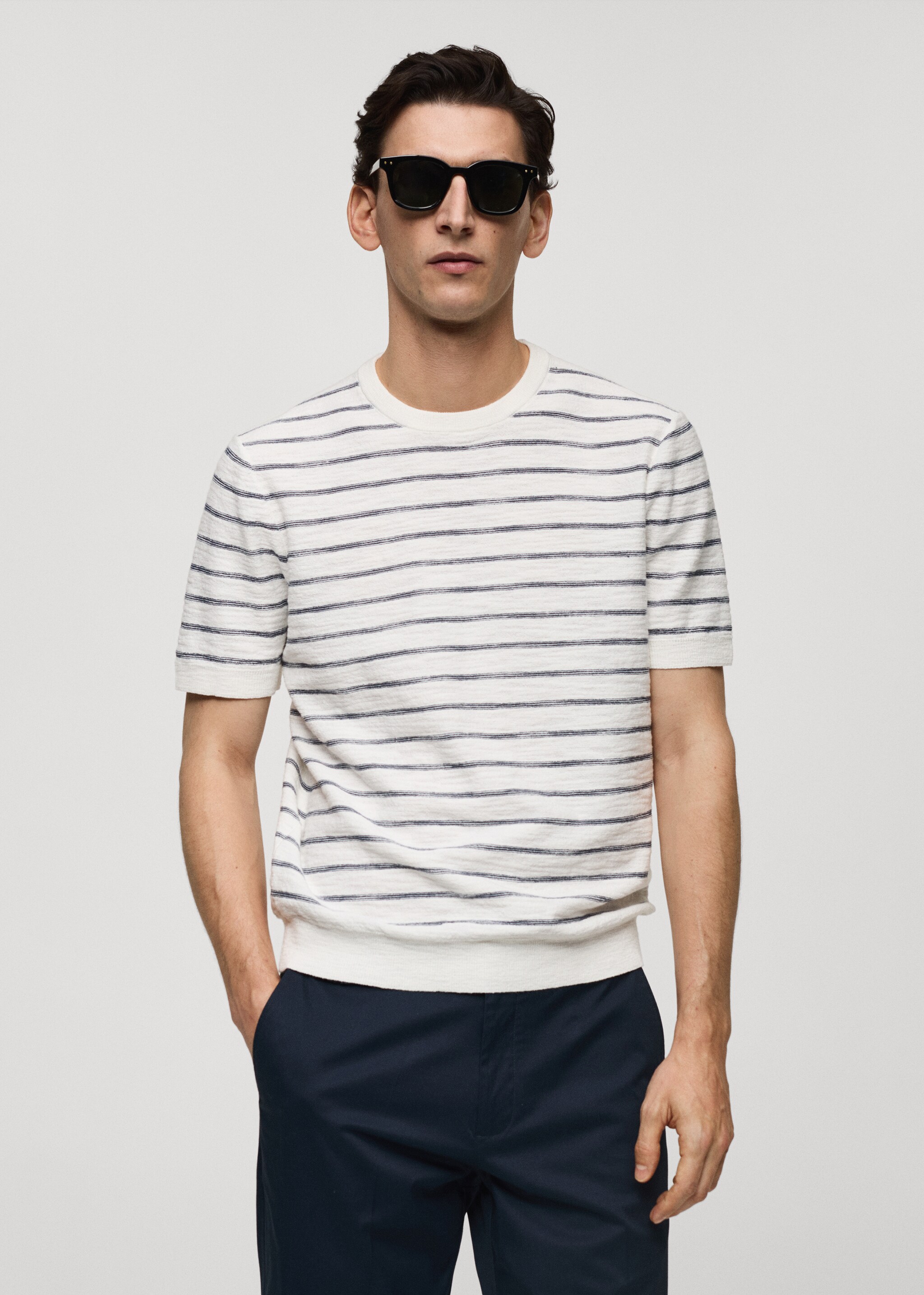 Camiseta algodón punto rayas - Plano medio