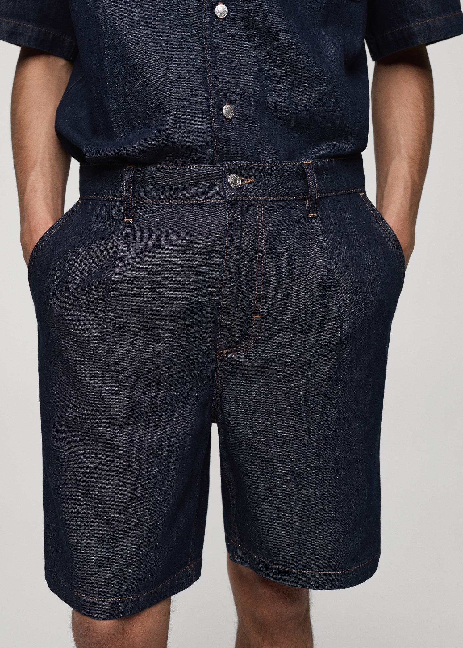 100% cotton denim-effect bermuda shorts - Details of the article 1