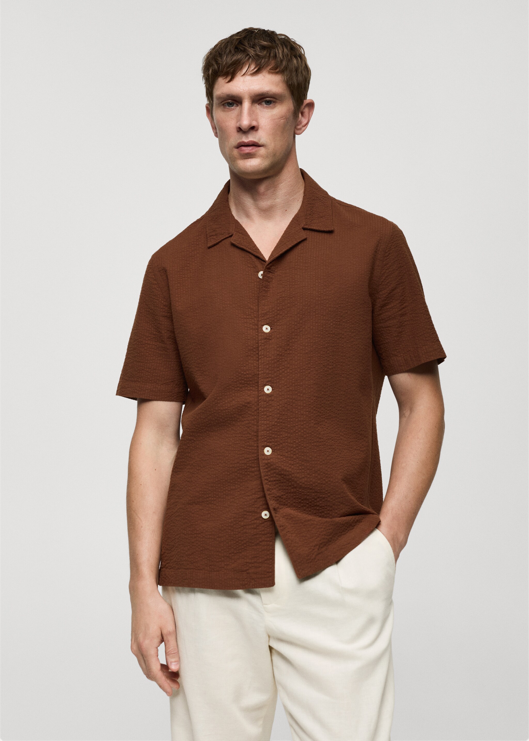Regular-fit 100% seersucker cotton shirt - Средний план