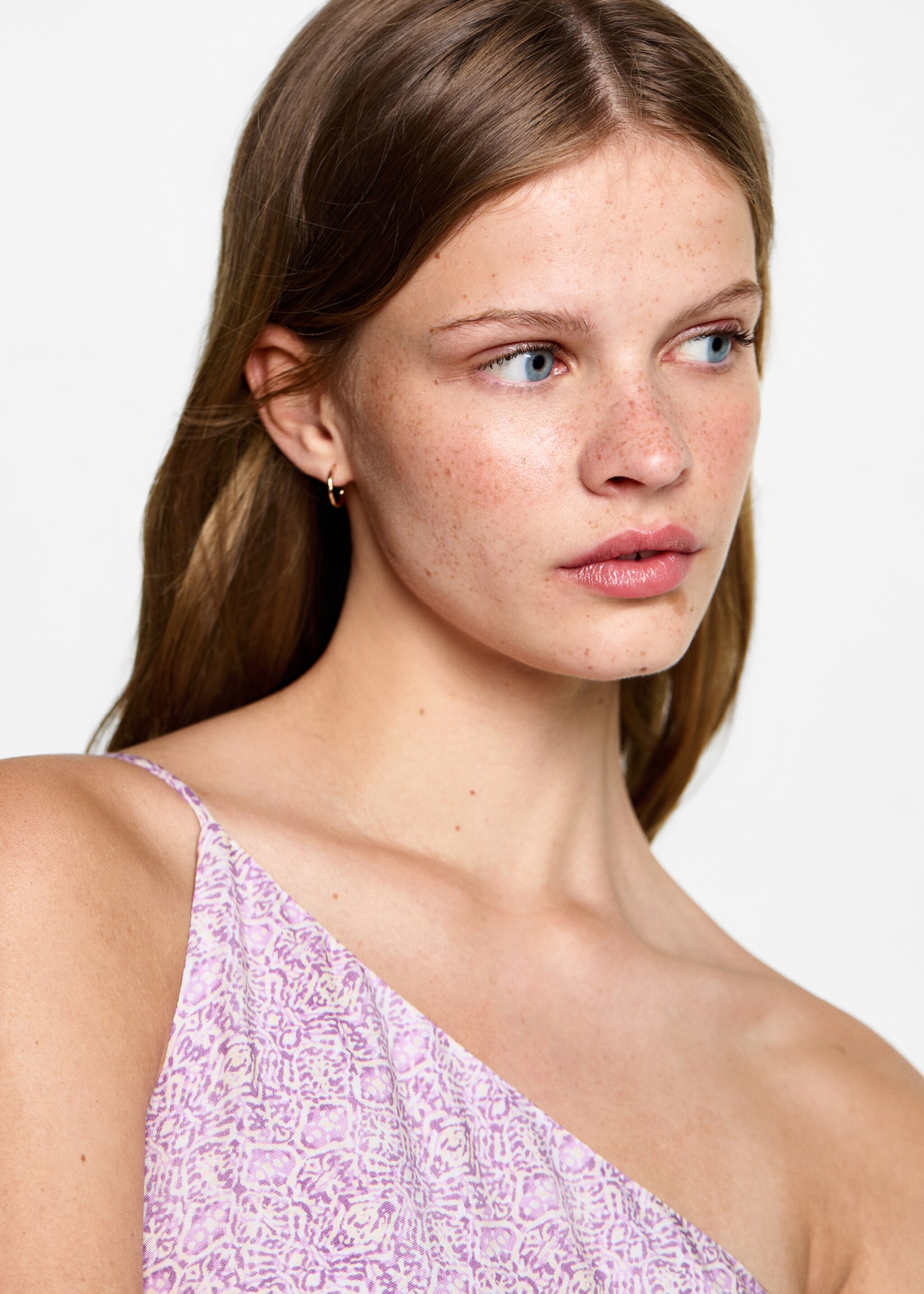 Vestido asimétrico estampado - Detalle del artículo 1, Lila. Ref: 77050640-00.