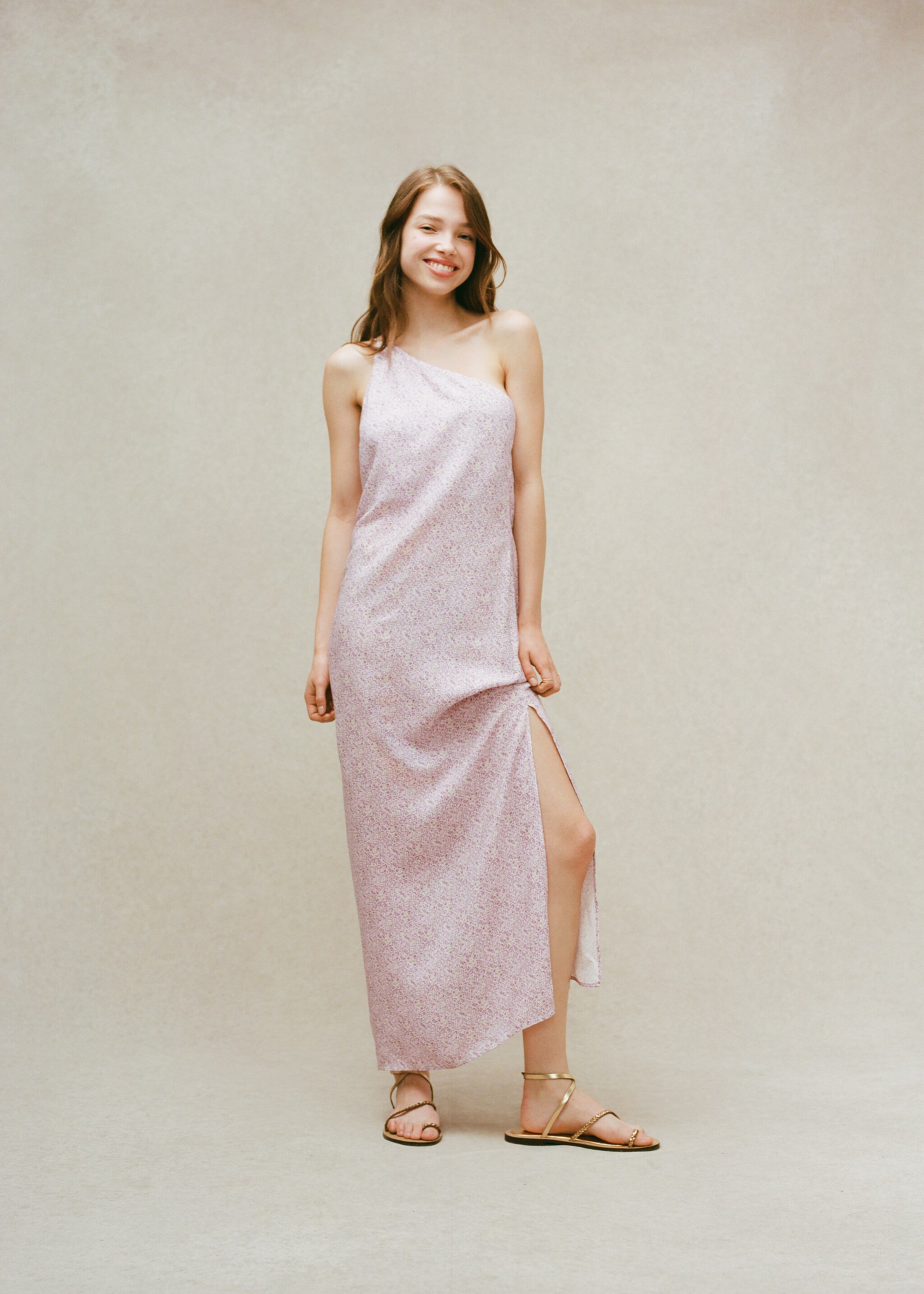 Vestido asimétrico estampado - Detalle del artículo 5, Lila. Ref: 77050640-00.