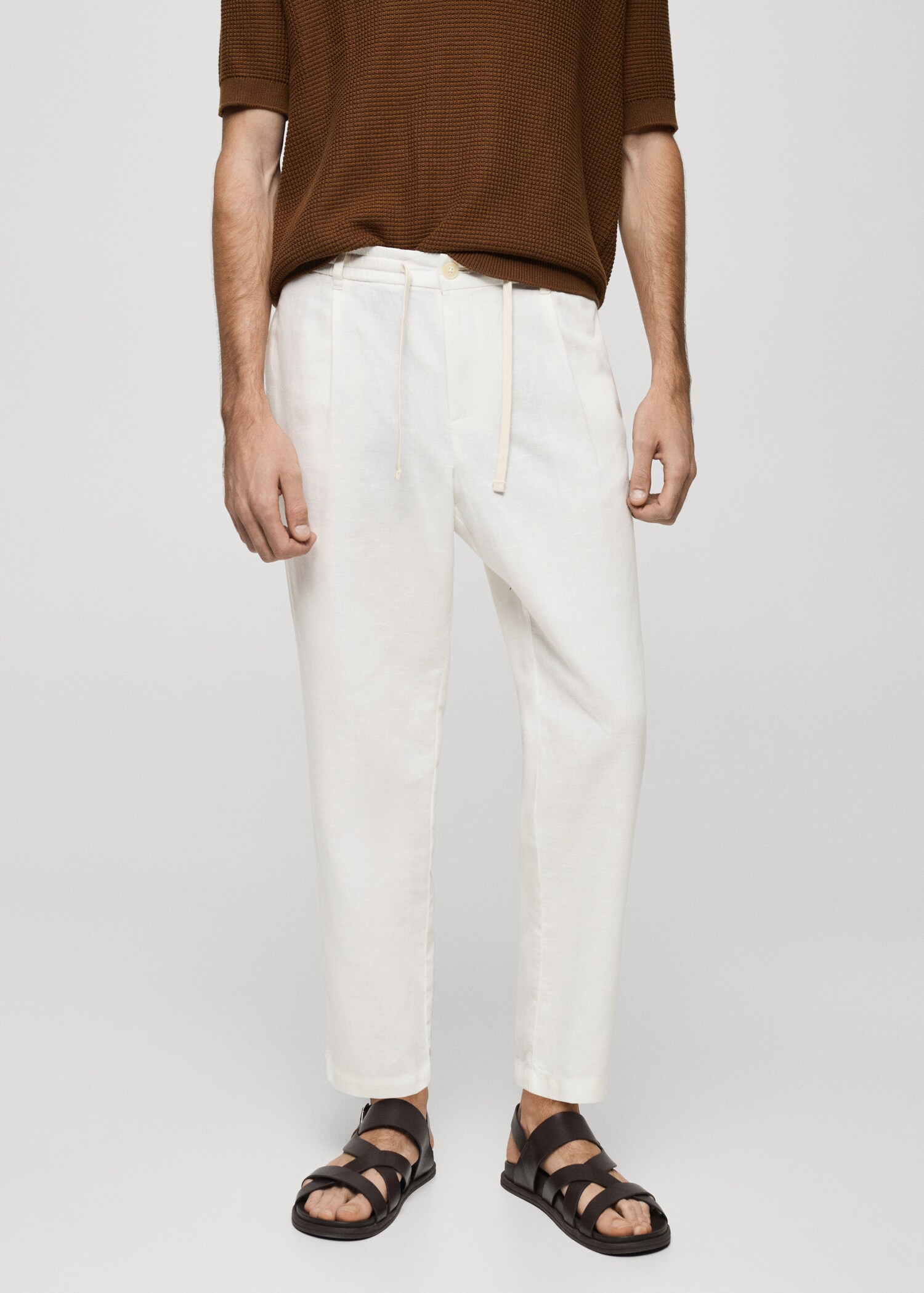 Pantalon slim fit lin cordon - Plan moyen
