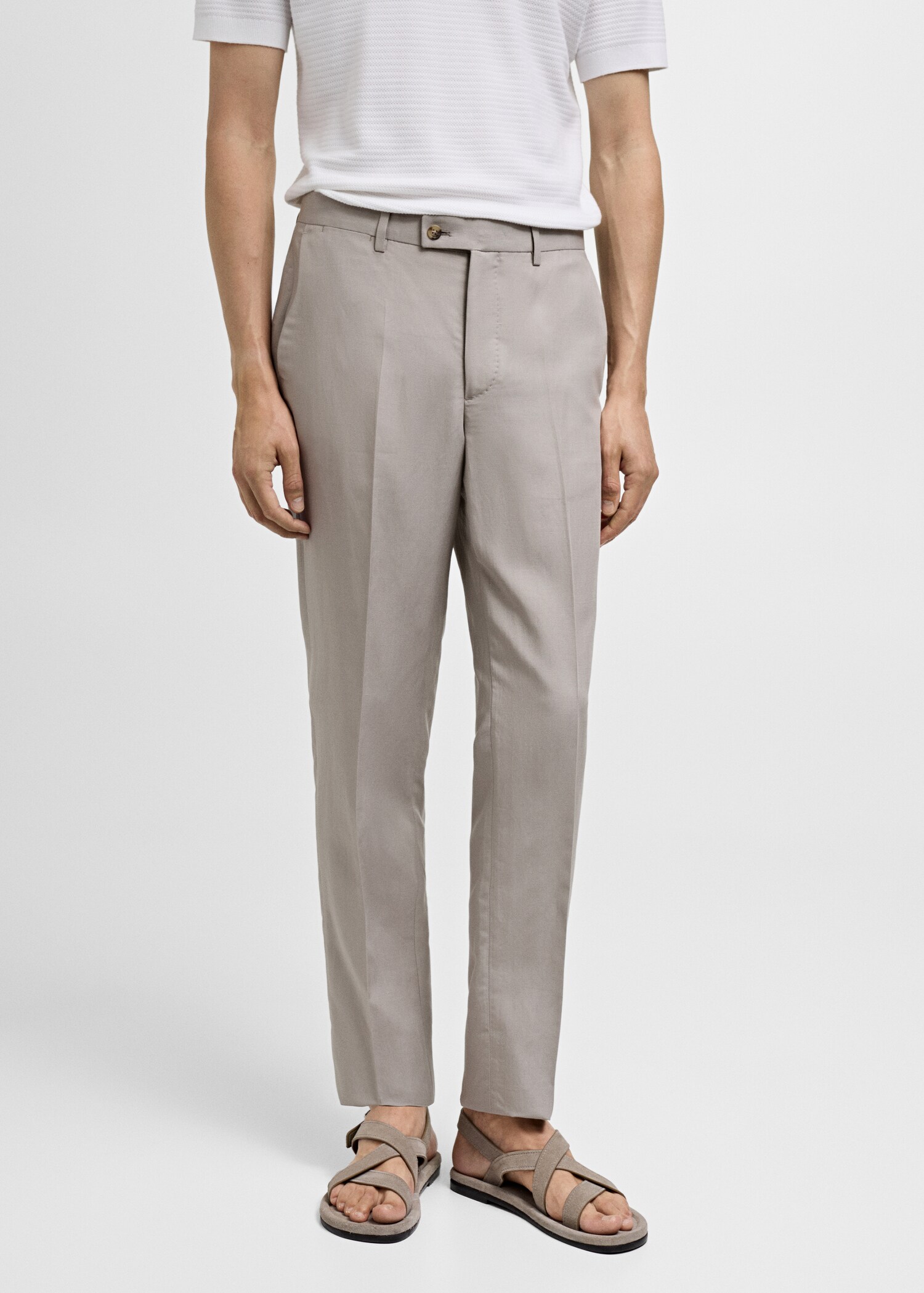 Pantalón traje slim fit mezcla lino - Plano medio