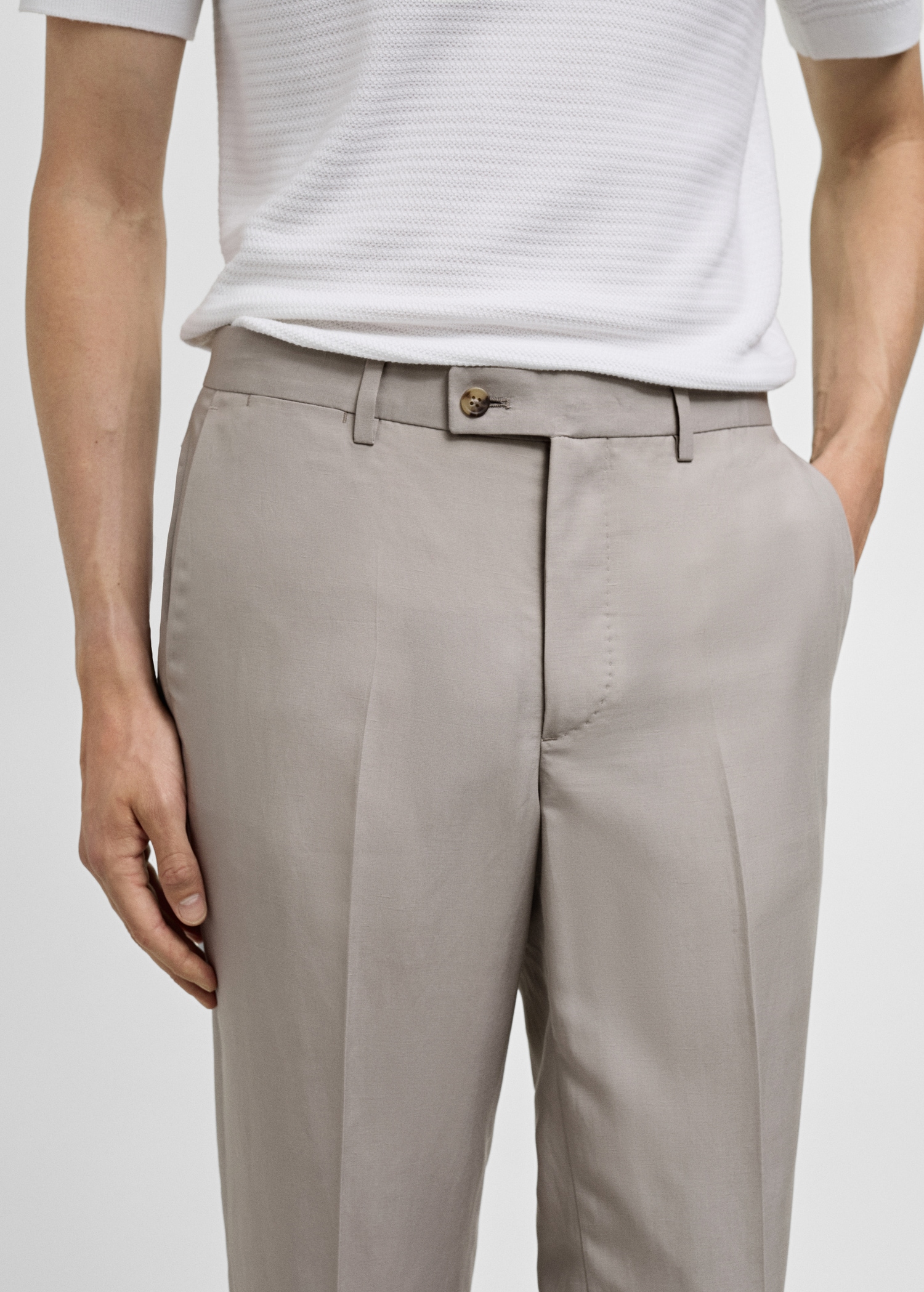 Pantalón traje slim fit mezcla lino - Detalle del artículo 1