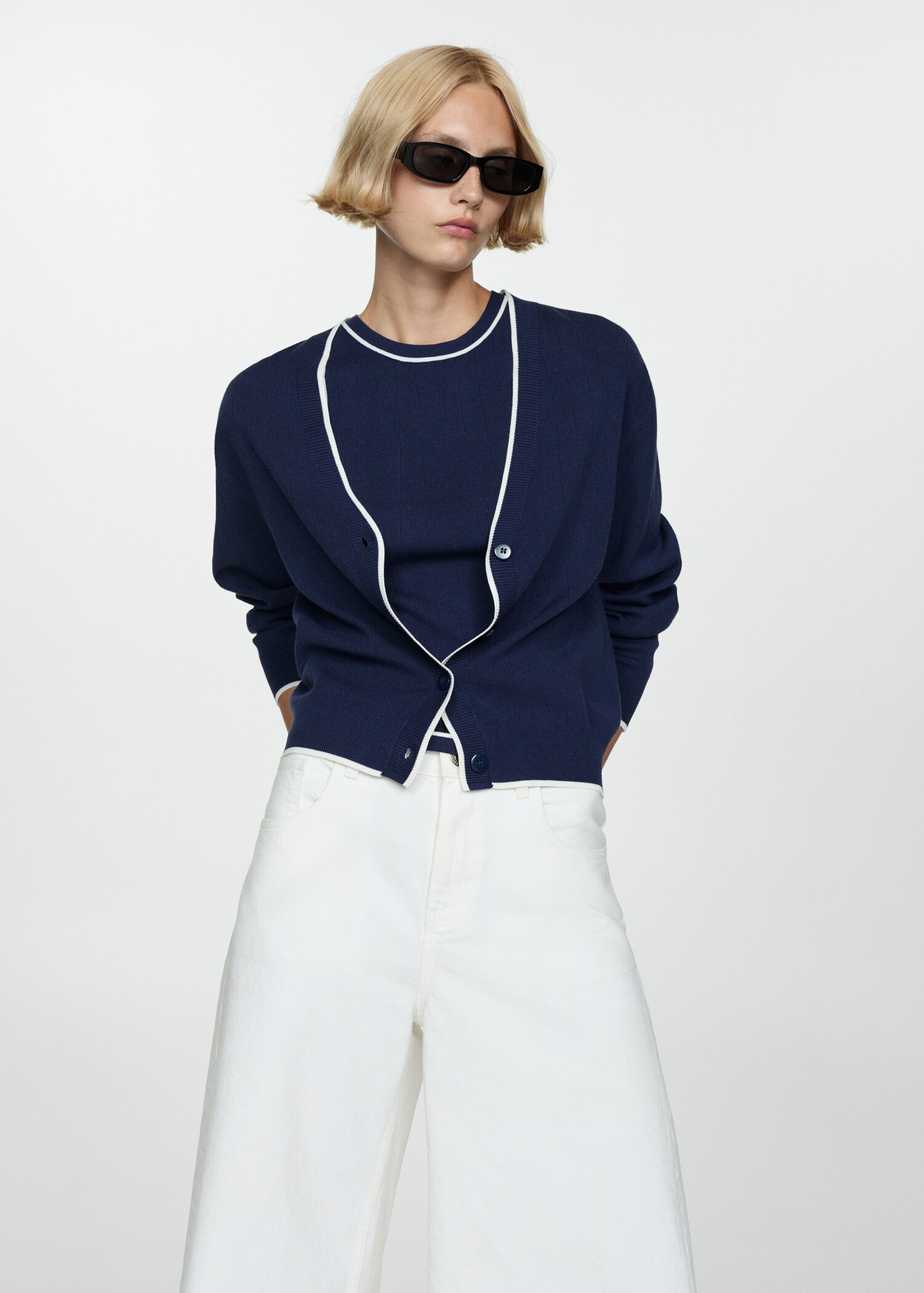 Cardigan with contrasting trims - Medium plane