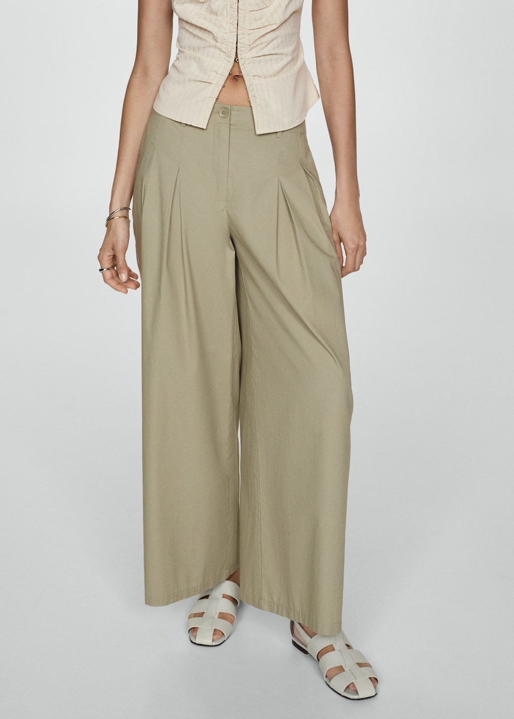 Mango Baumwollhose mit Bundfalten