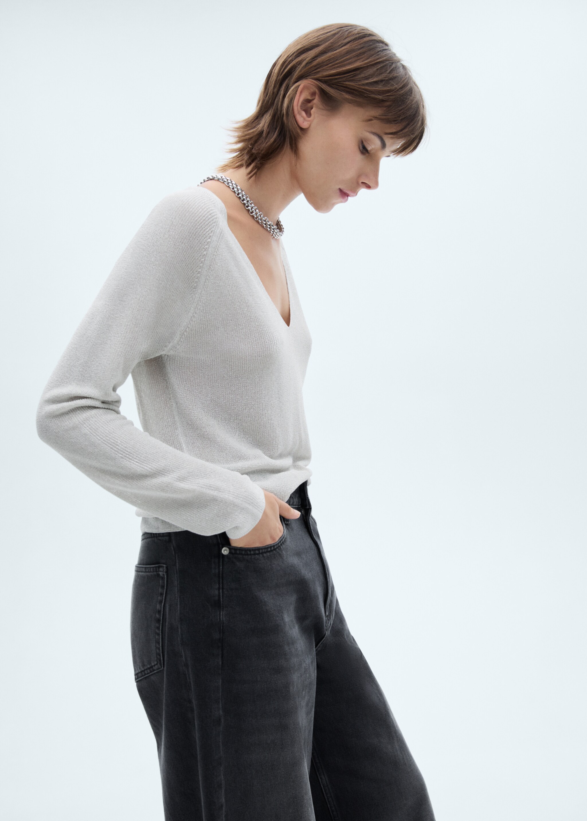 V-neck lurex sweater - Medium plane