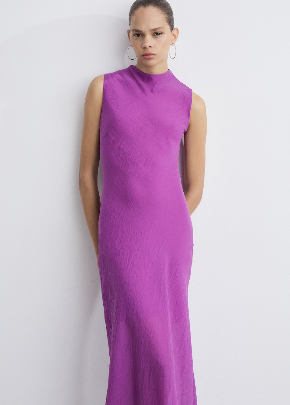 Mango magenta Lyocel cowel neck midi-dress