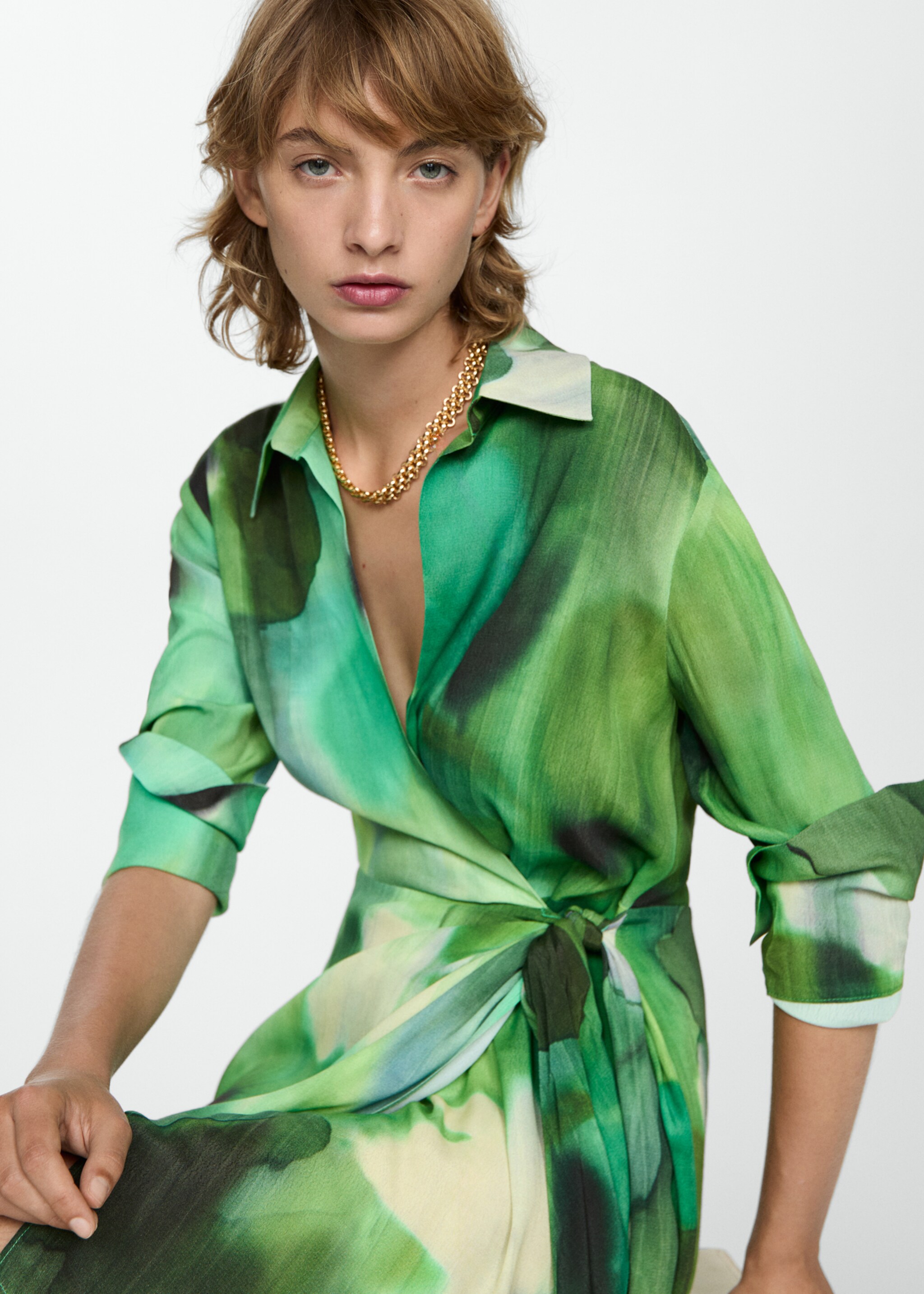 Vestido estampado lazo - Detalle del artículo 2, Verde. Ref: 77054072-00.
