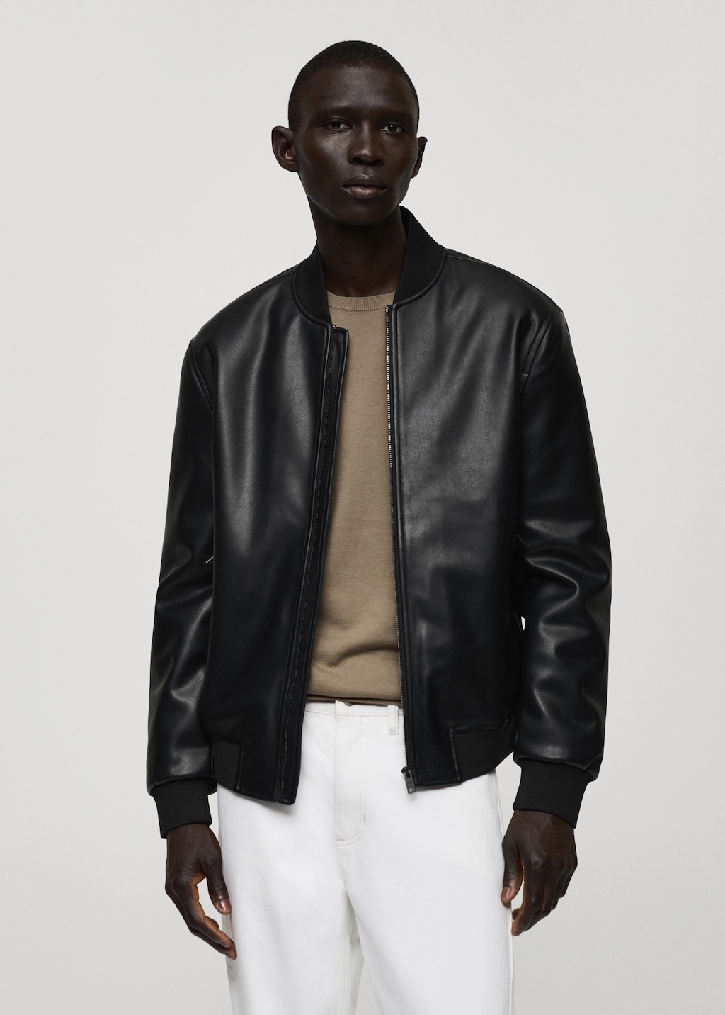 Black bomber jacket leather sleeves hot sale