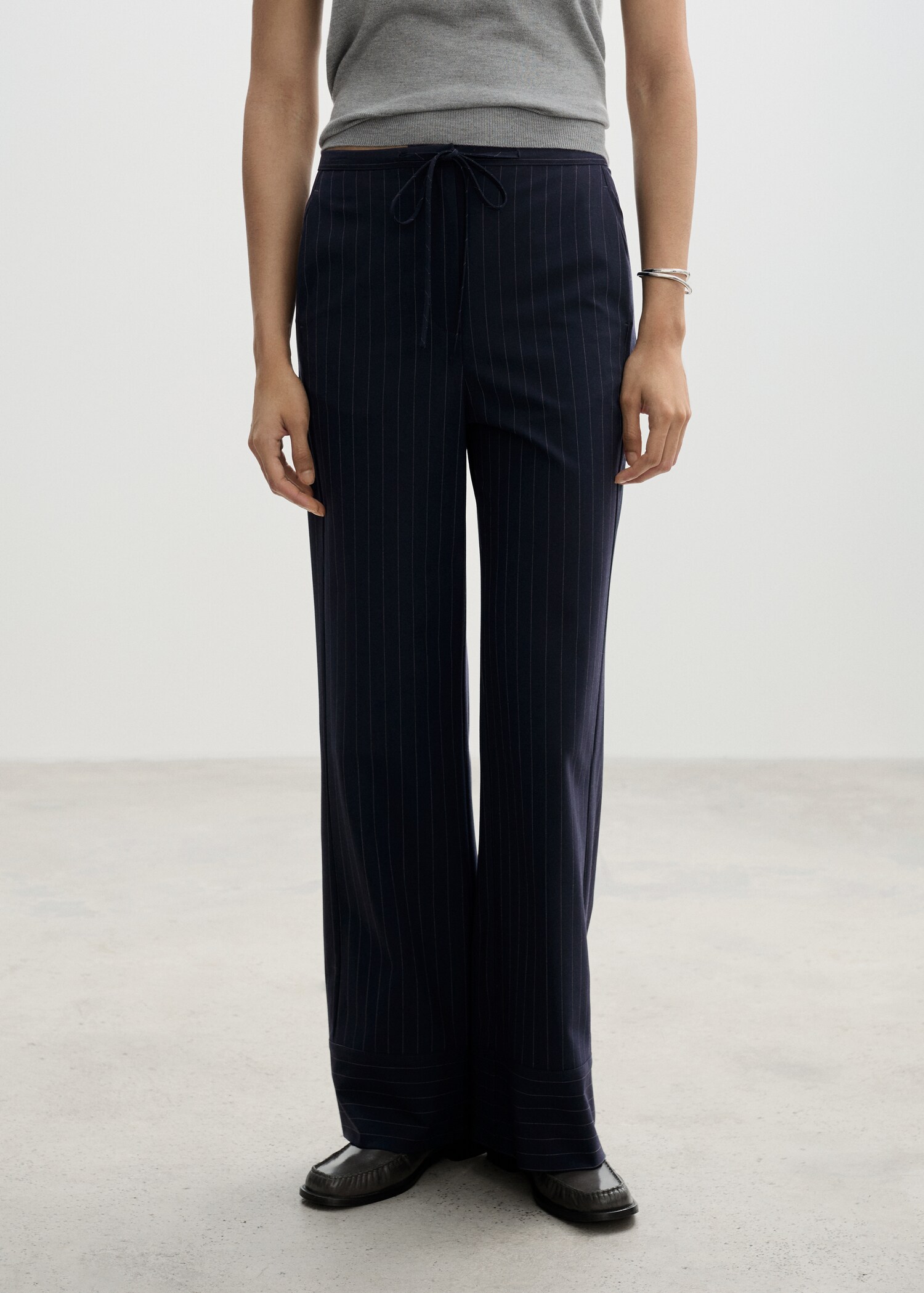 Chalk-stripe straight trousers - Medium plane