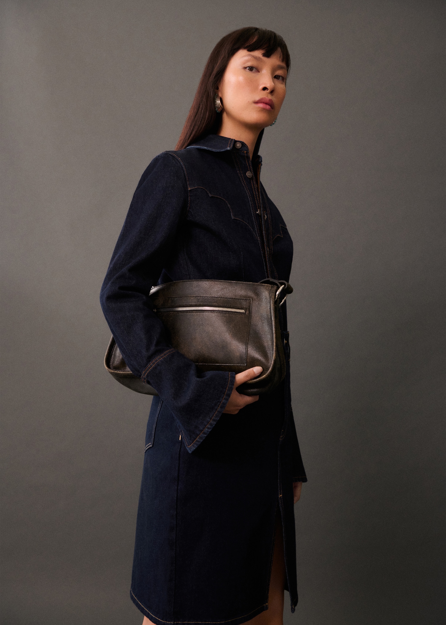 Jupe midi en jean rinse wash - Plan moyen