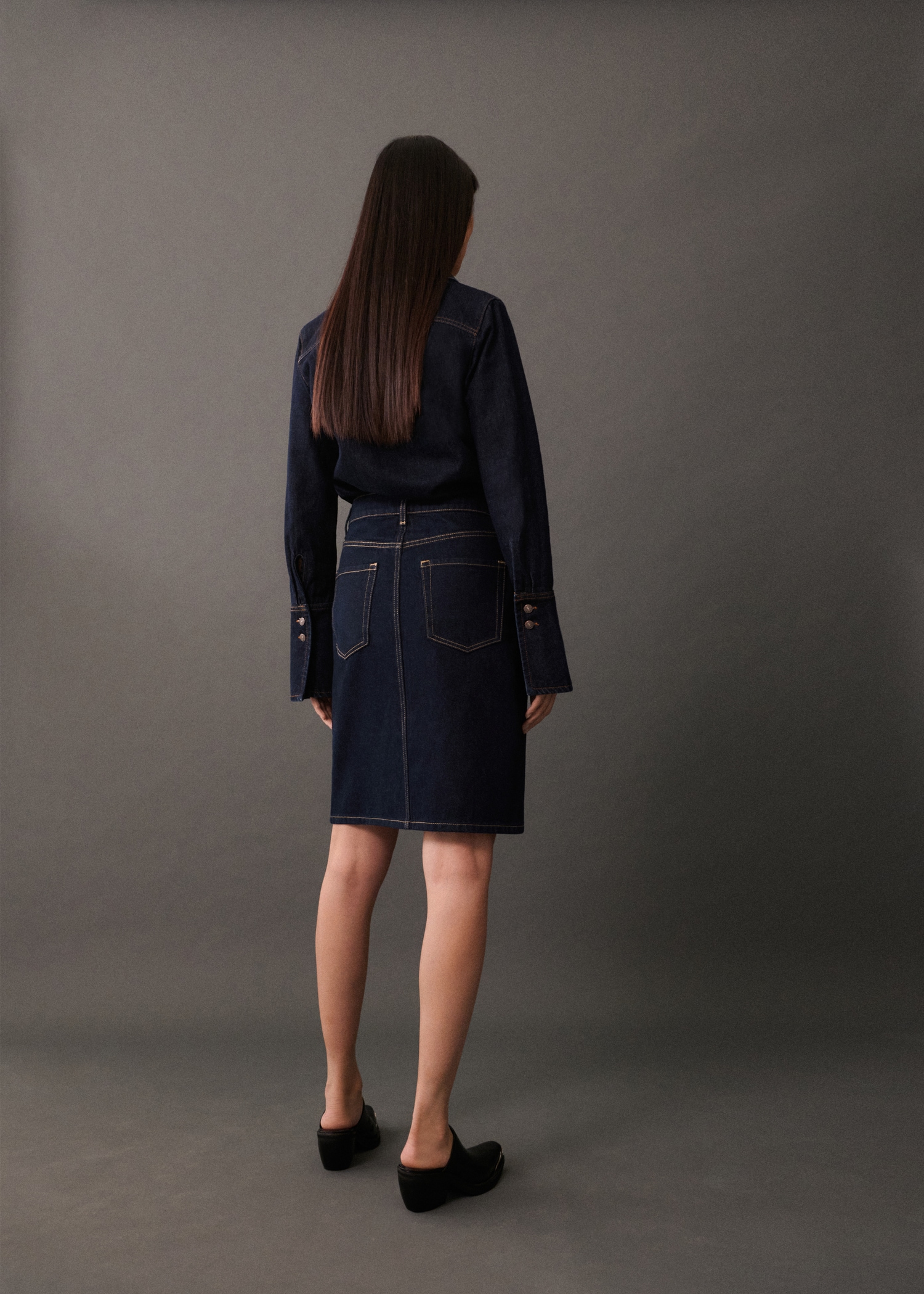 Jupe midi en jean rinse wash - Verso de l’article