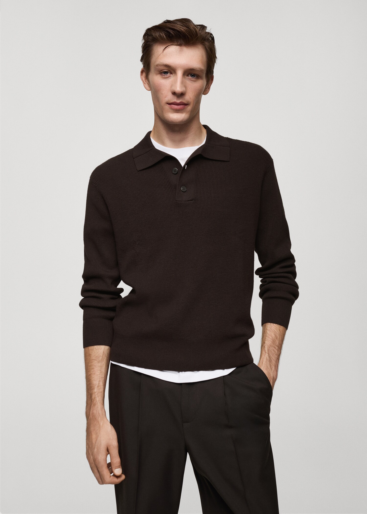 Fine-knit ribbed cotton polo shirt - Medium plane