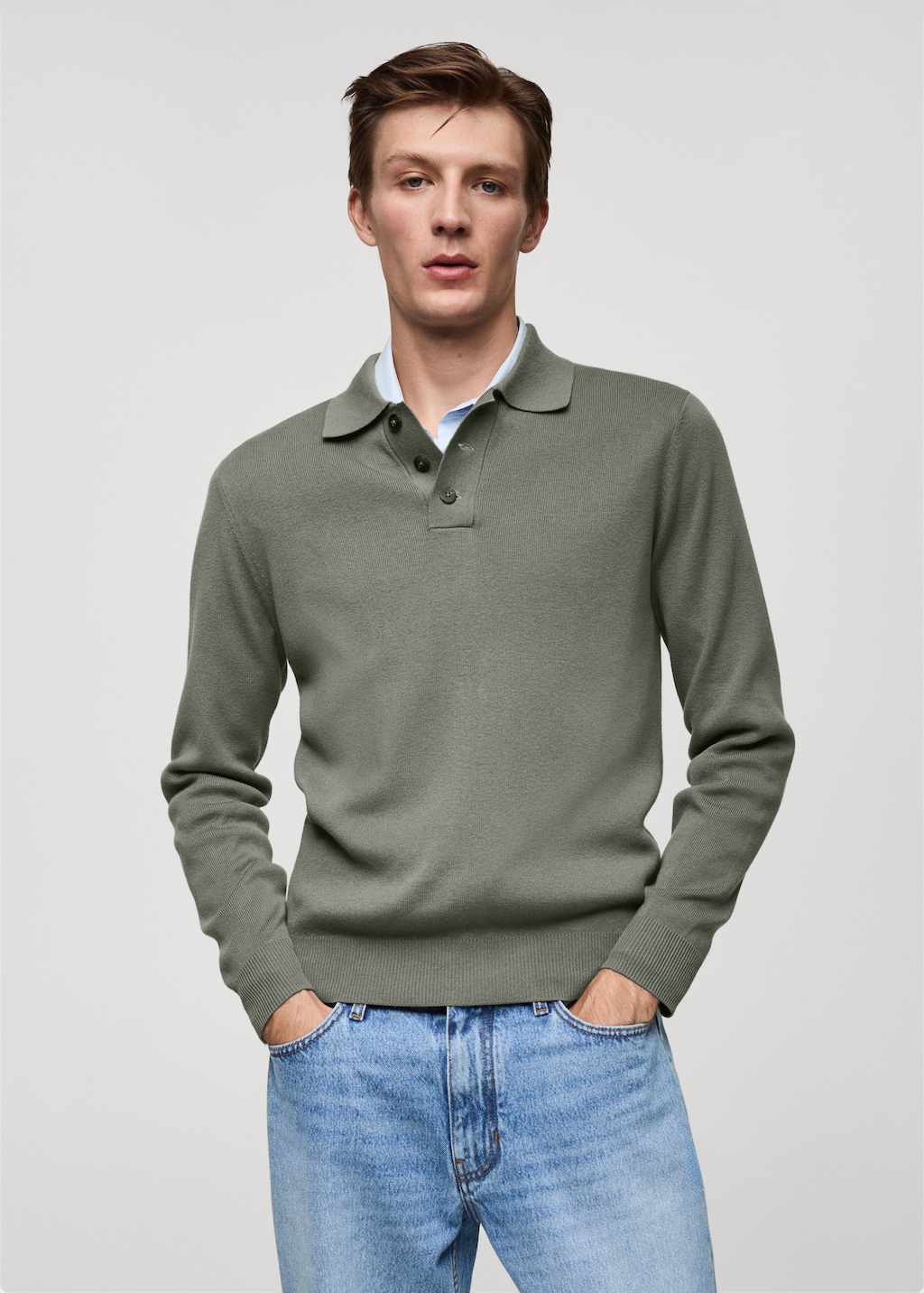 Fine knit cotton polo sweater