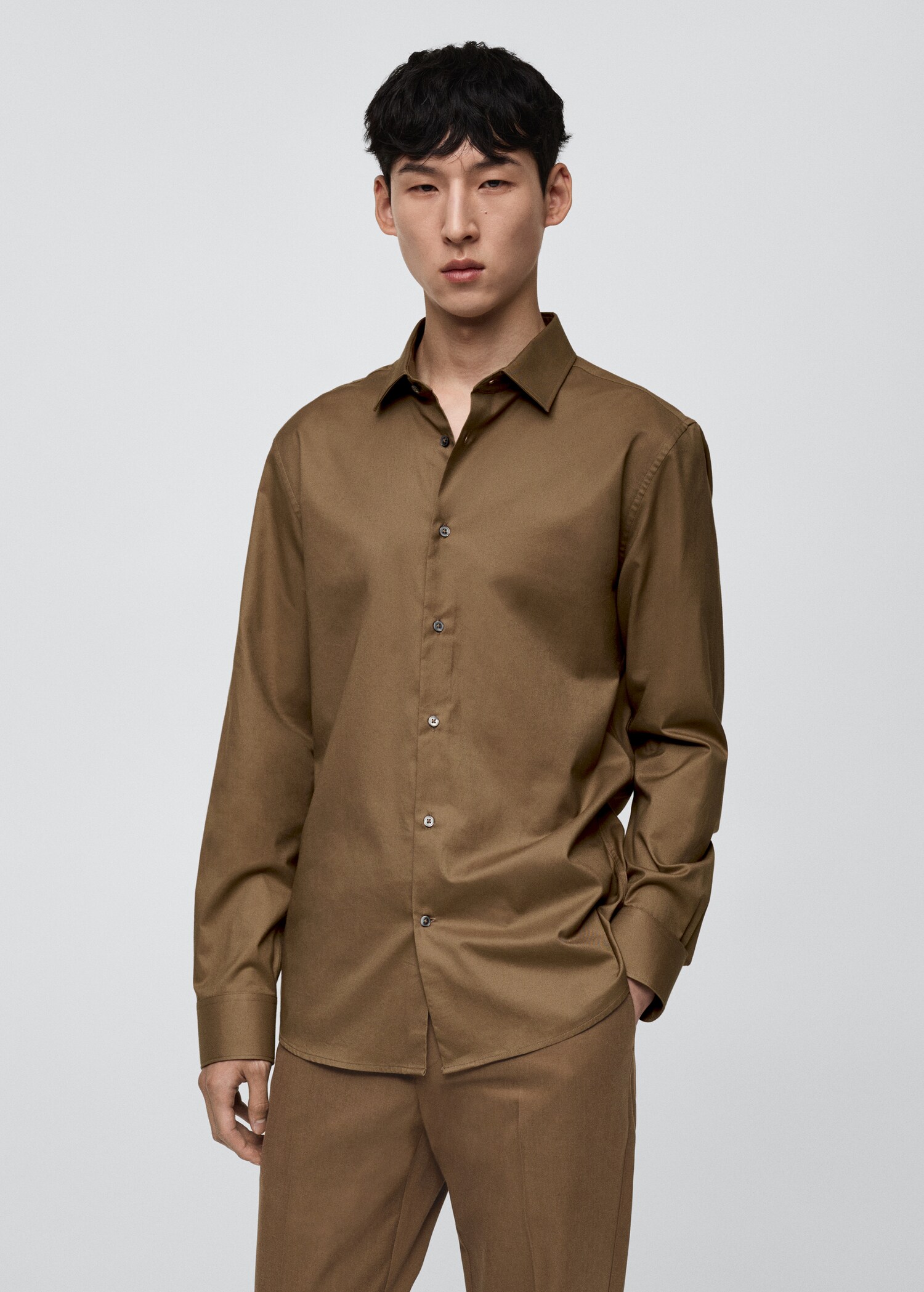 Camisa 100% algodón twill regular fit - Plano medio