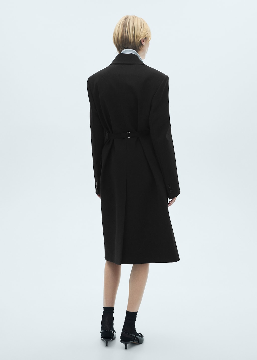 Long black coat with belt hotsell