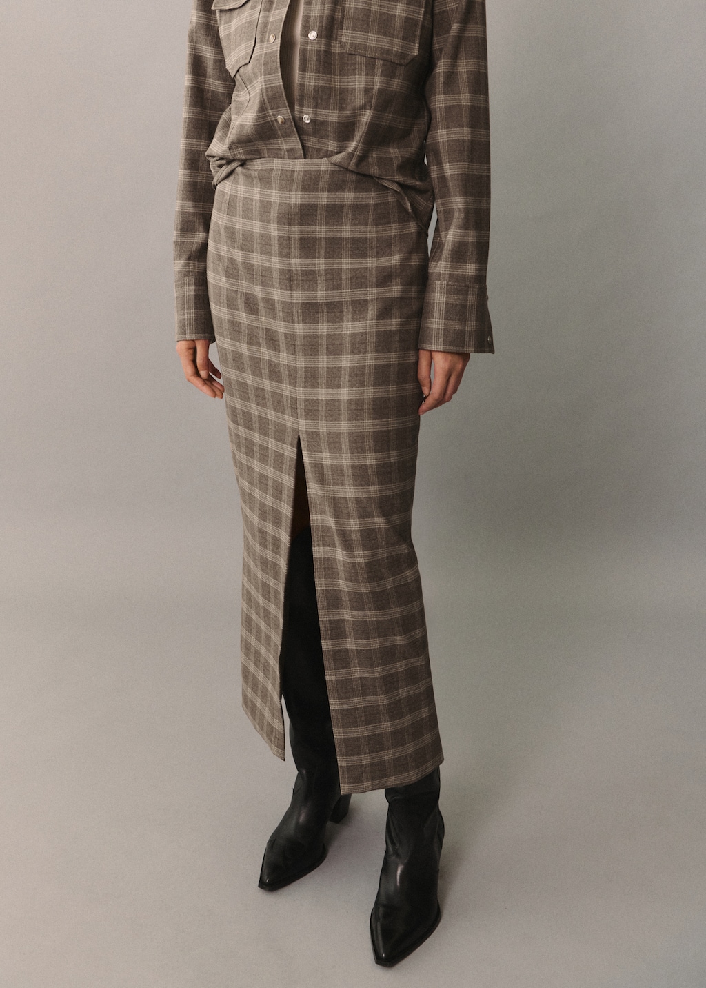 Mango Check Skirt with Slit