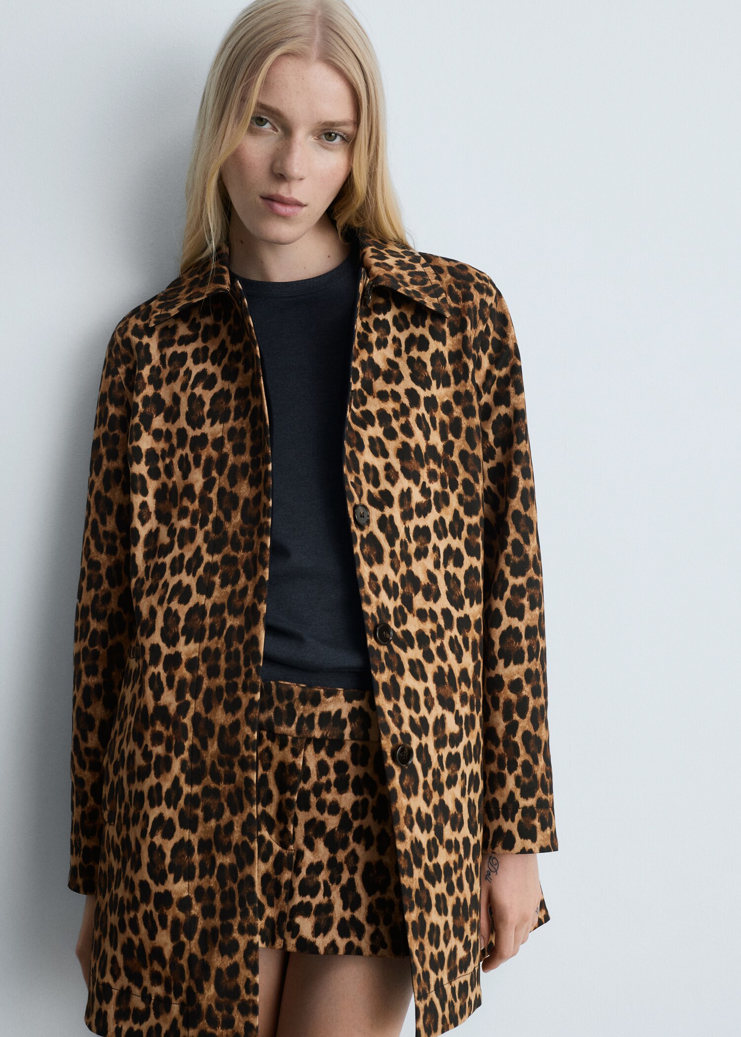 Leopard-print straight-fit coat - Medium plane