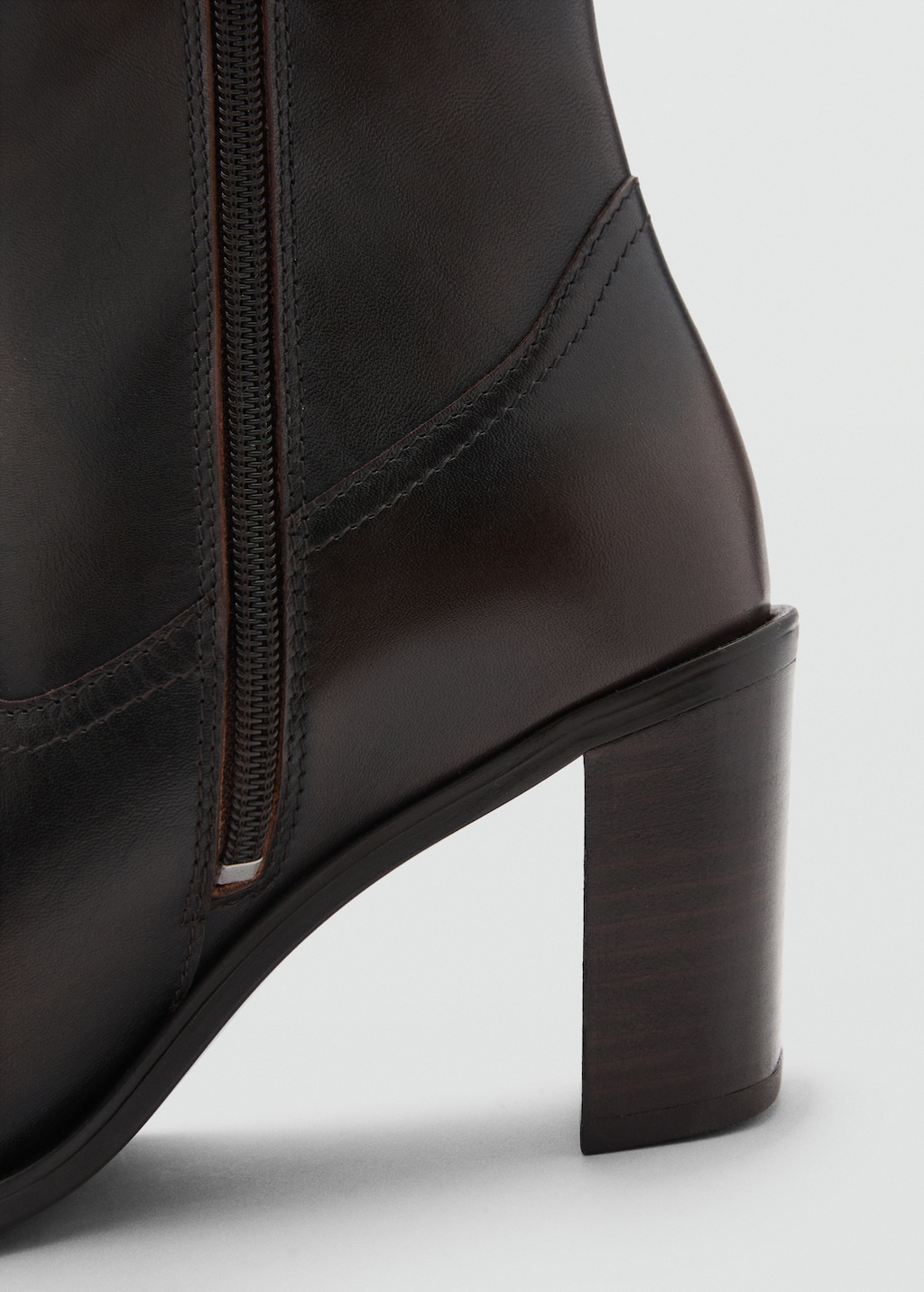 MANGO Leather ankle boots with block heel brown 8 Woman