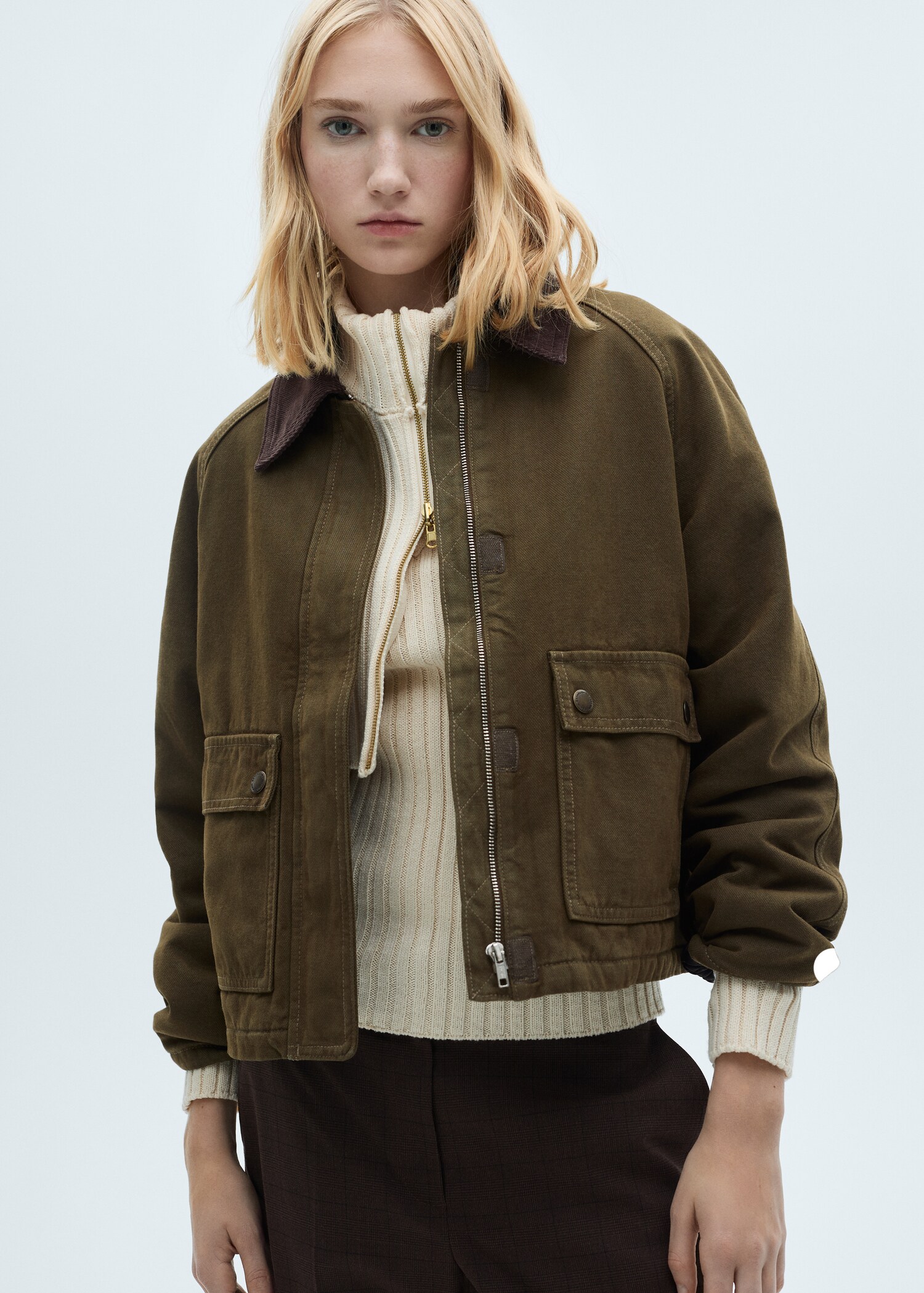 Denim parka with contrasting collar - Medium plane
