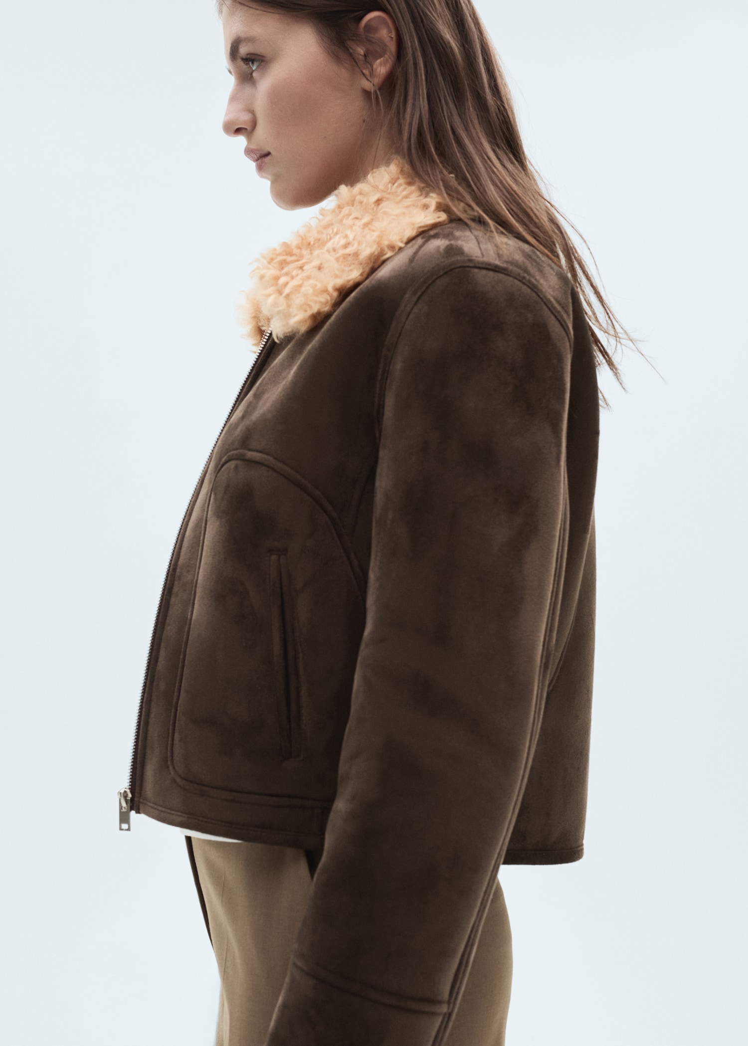 Suede-effect jacket with fleece collar - Medium plane