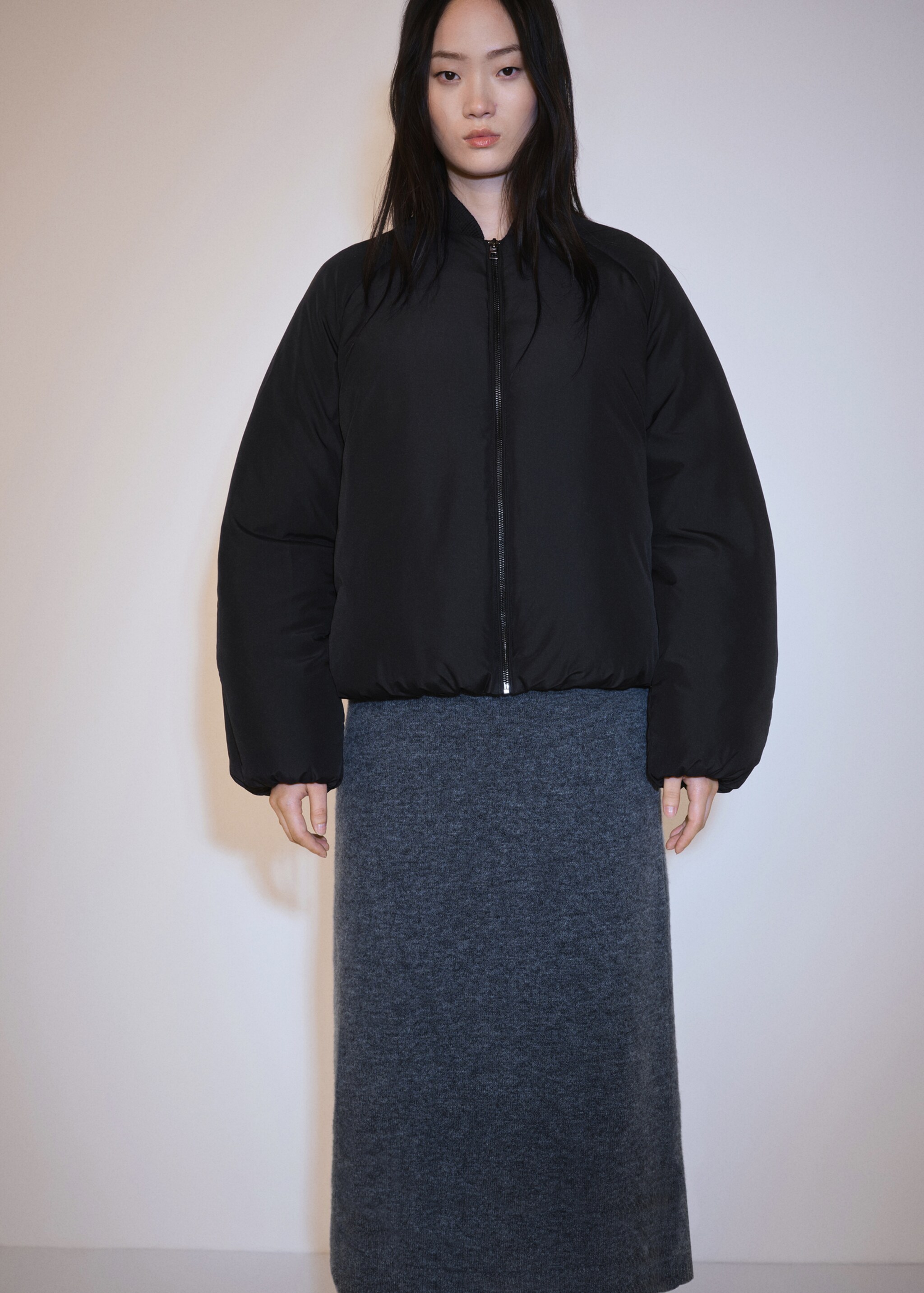 Bomber jacket with zip - Medium plane, Black. Ref: 77057663-00.