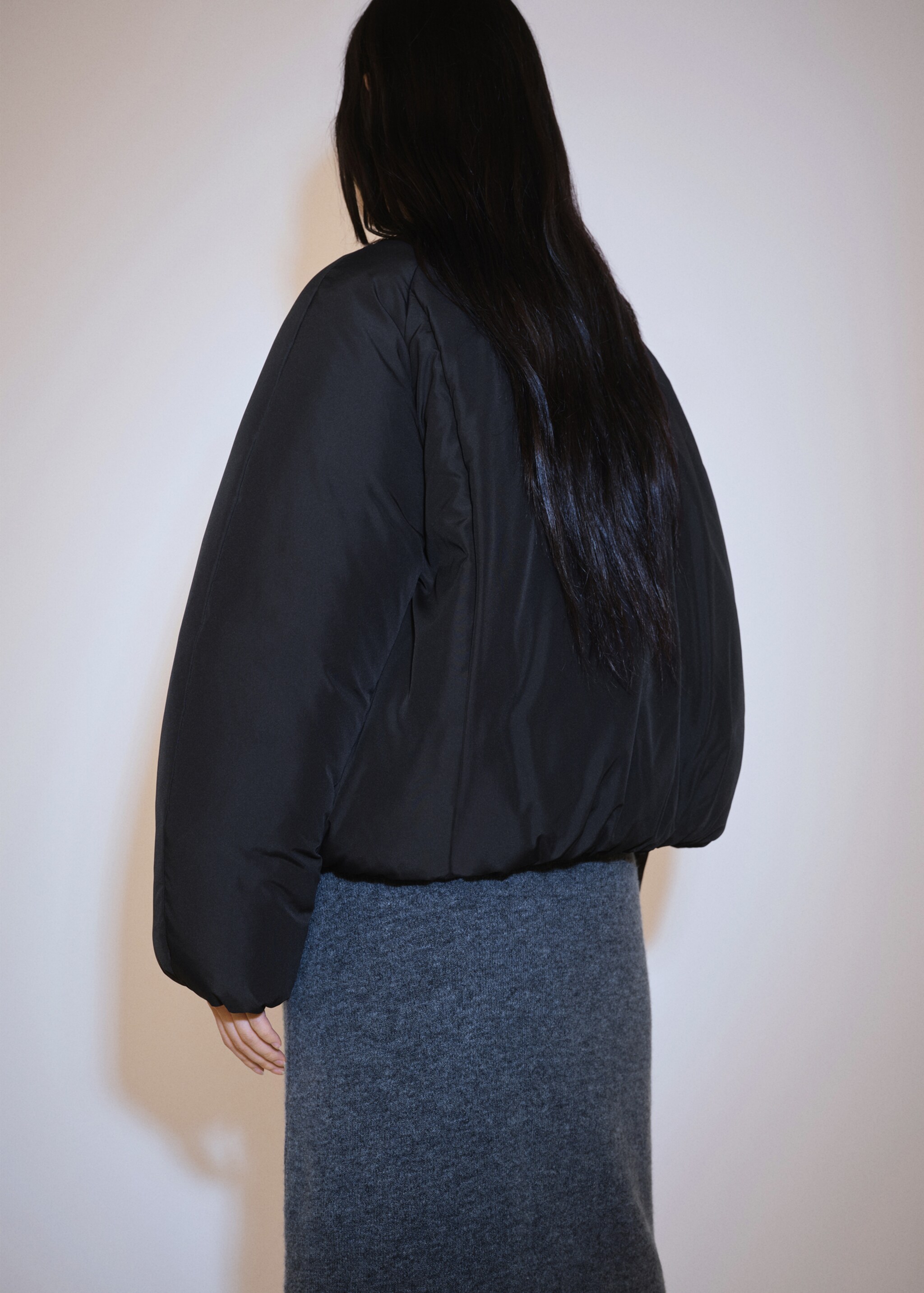 Bomber jacket with zip - Reverse of the article, Black. Ref: 77057663-00.