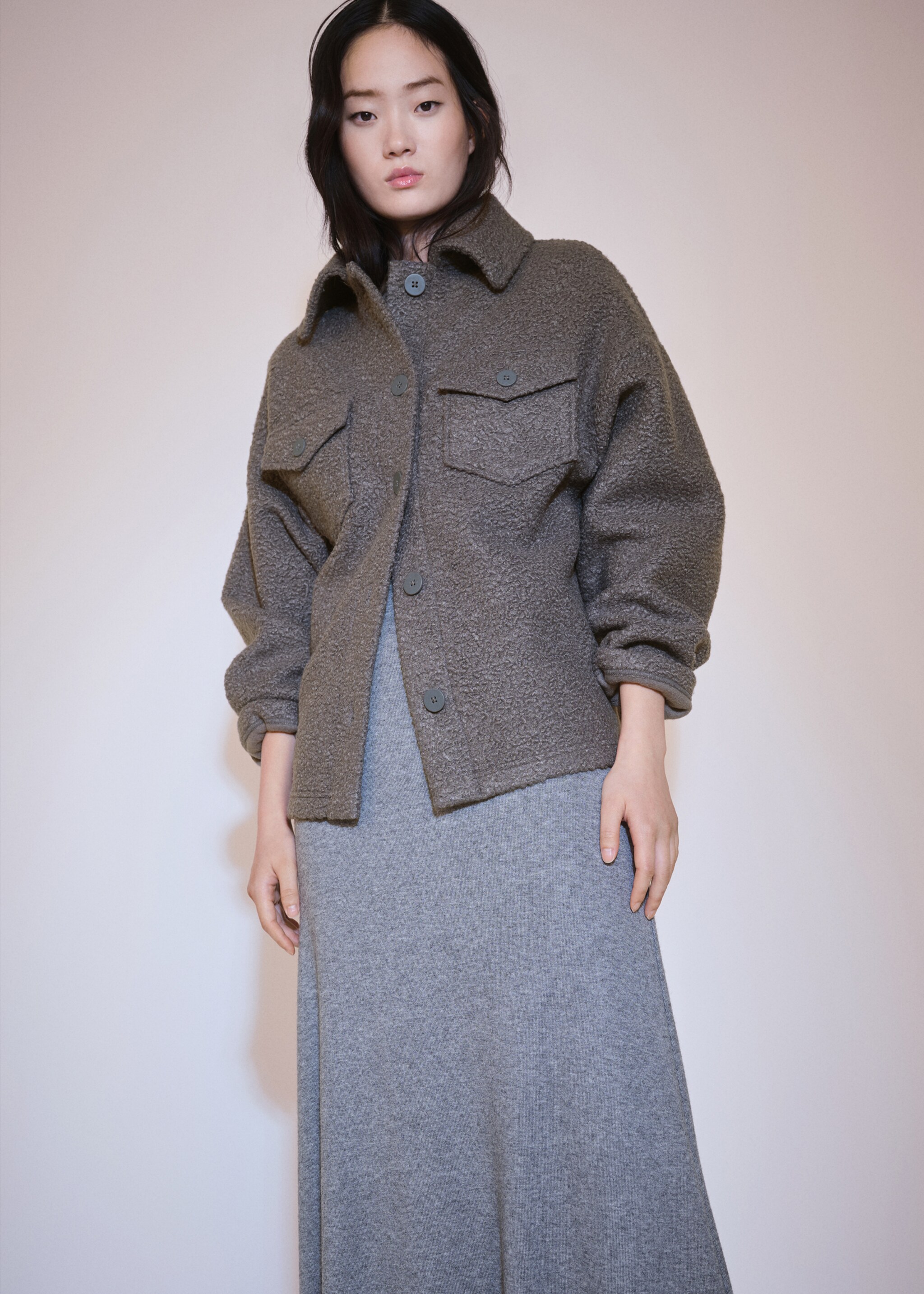 Veste tissu bouclette poches - Plan moyen