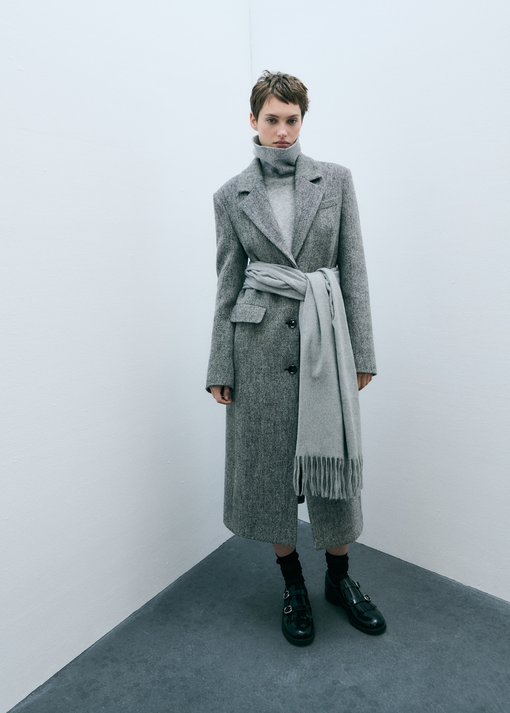 Flecked wool-blend coat