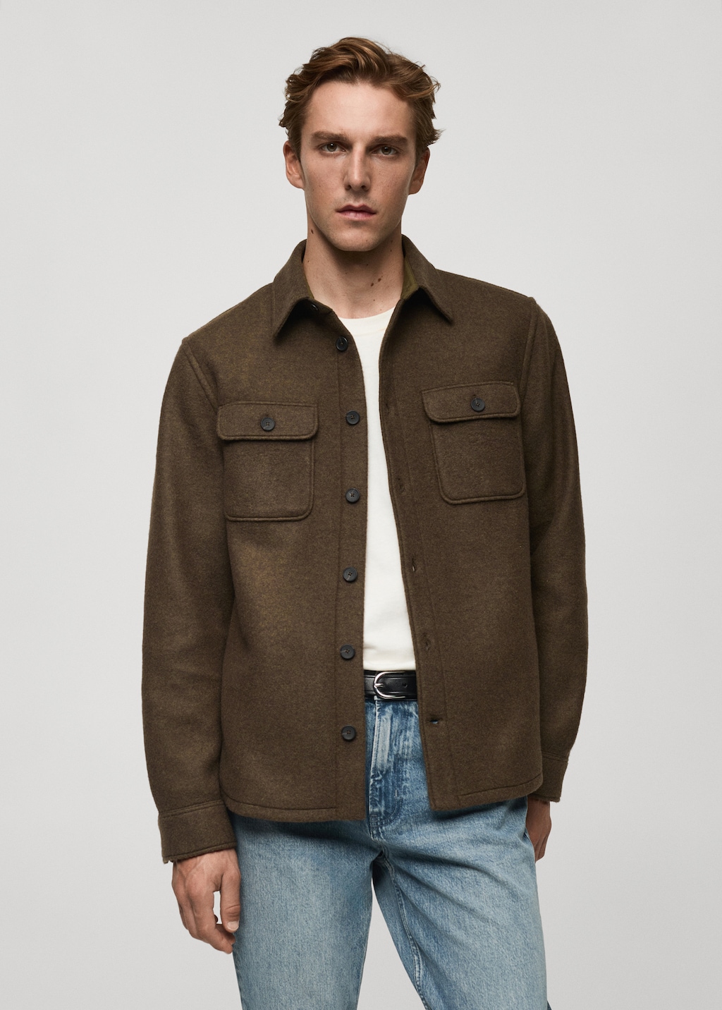 Wool-blend overshirt with pockets