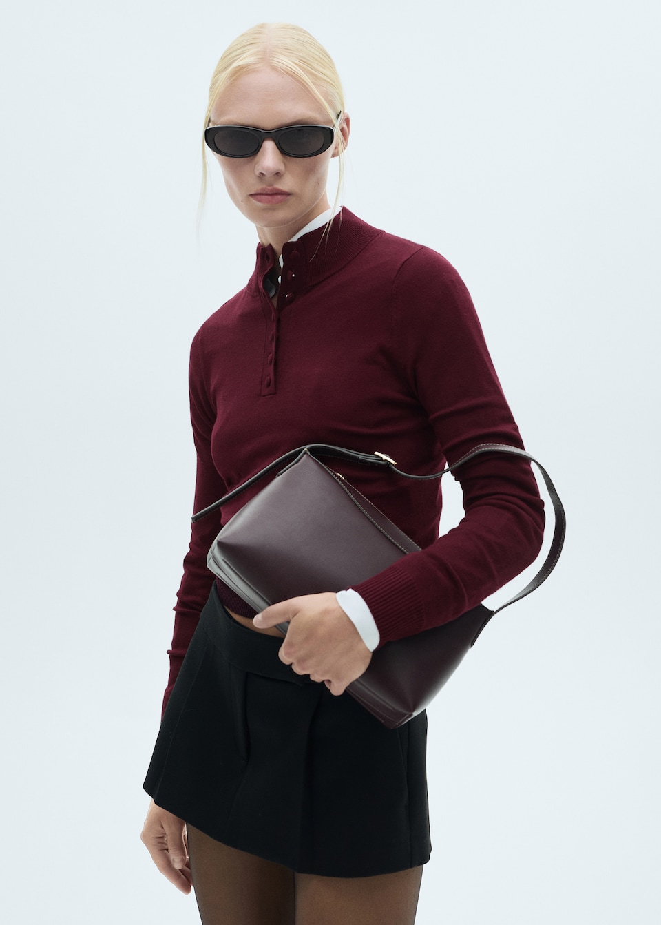 burgundy Mango Fine knit sweater with buttons