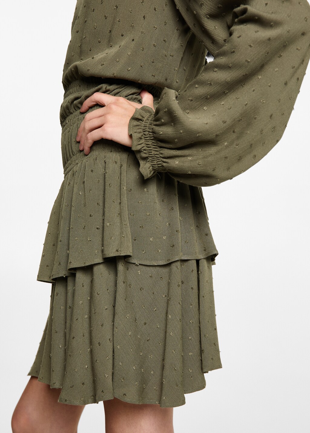 Khaki ruffle dress sales