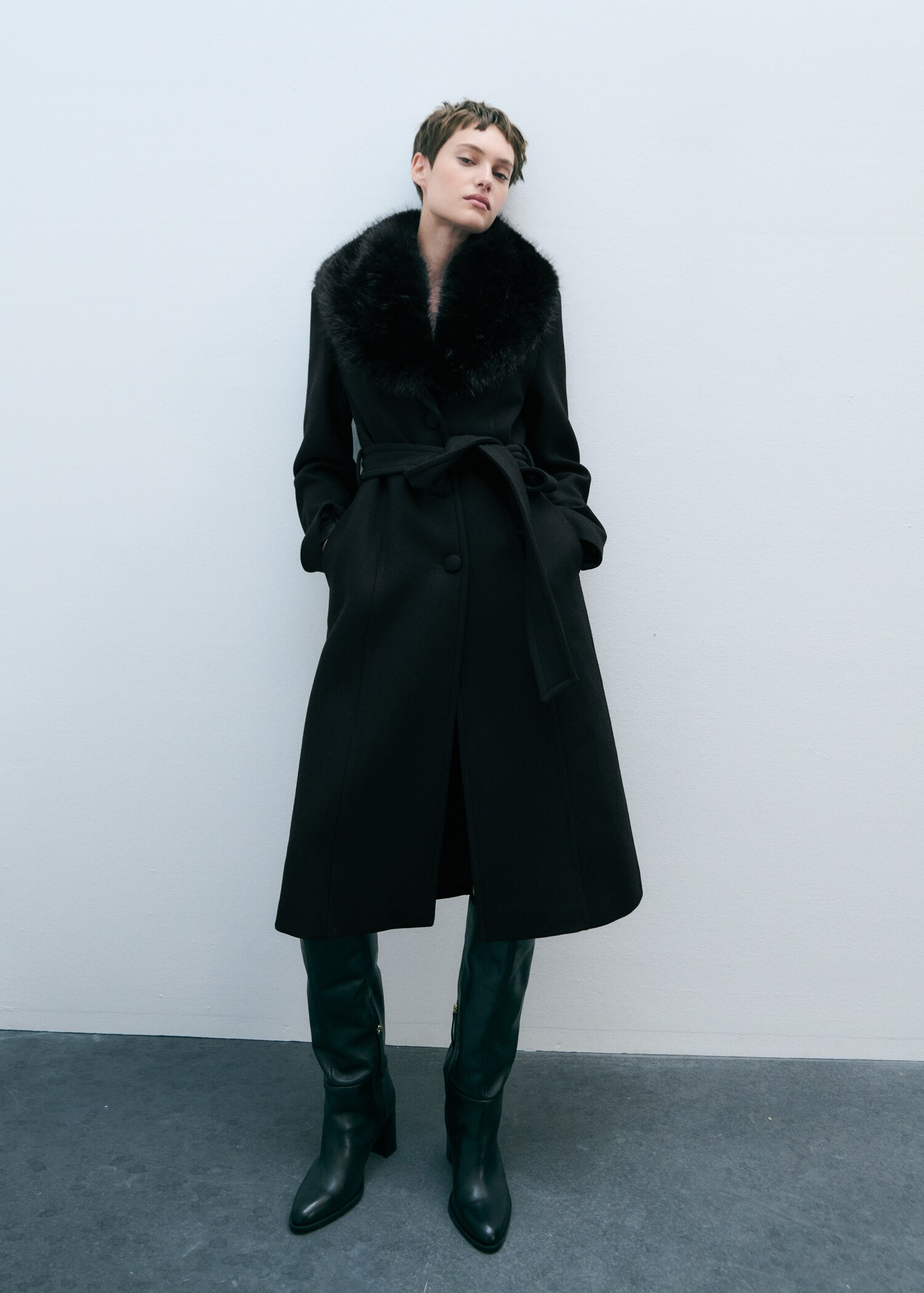 Manteau laine col imitation fourrure amovible - Détail de l'article 7