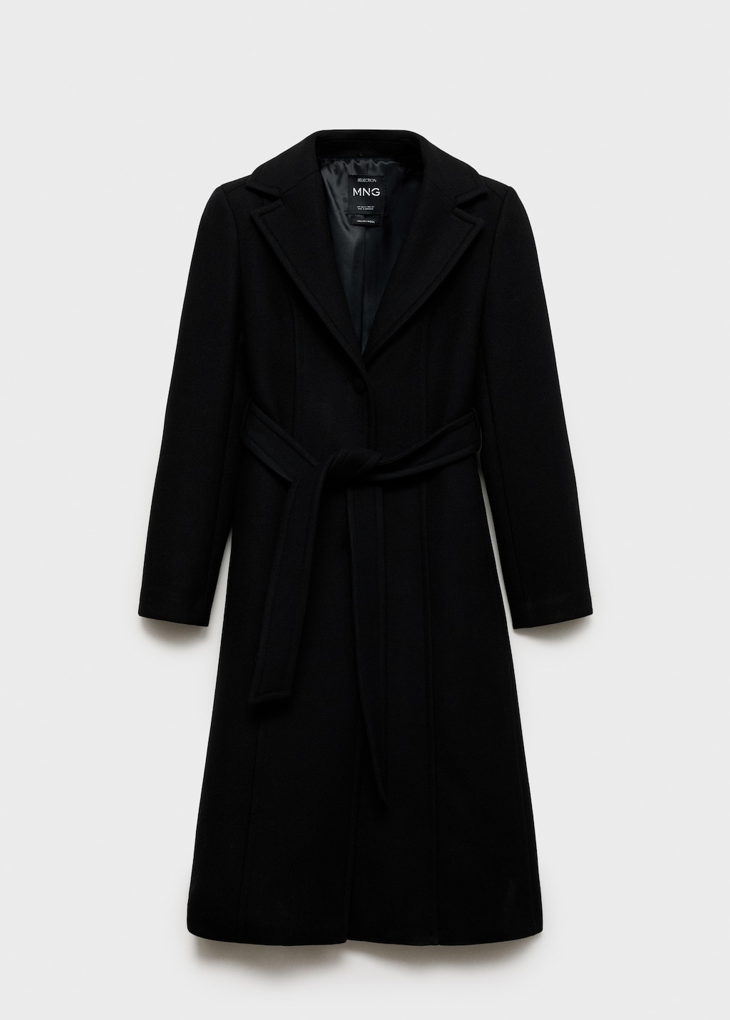 MANGO Detachable wool coat with fur effect collar Black XL Woman