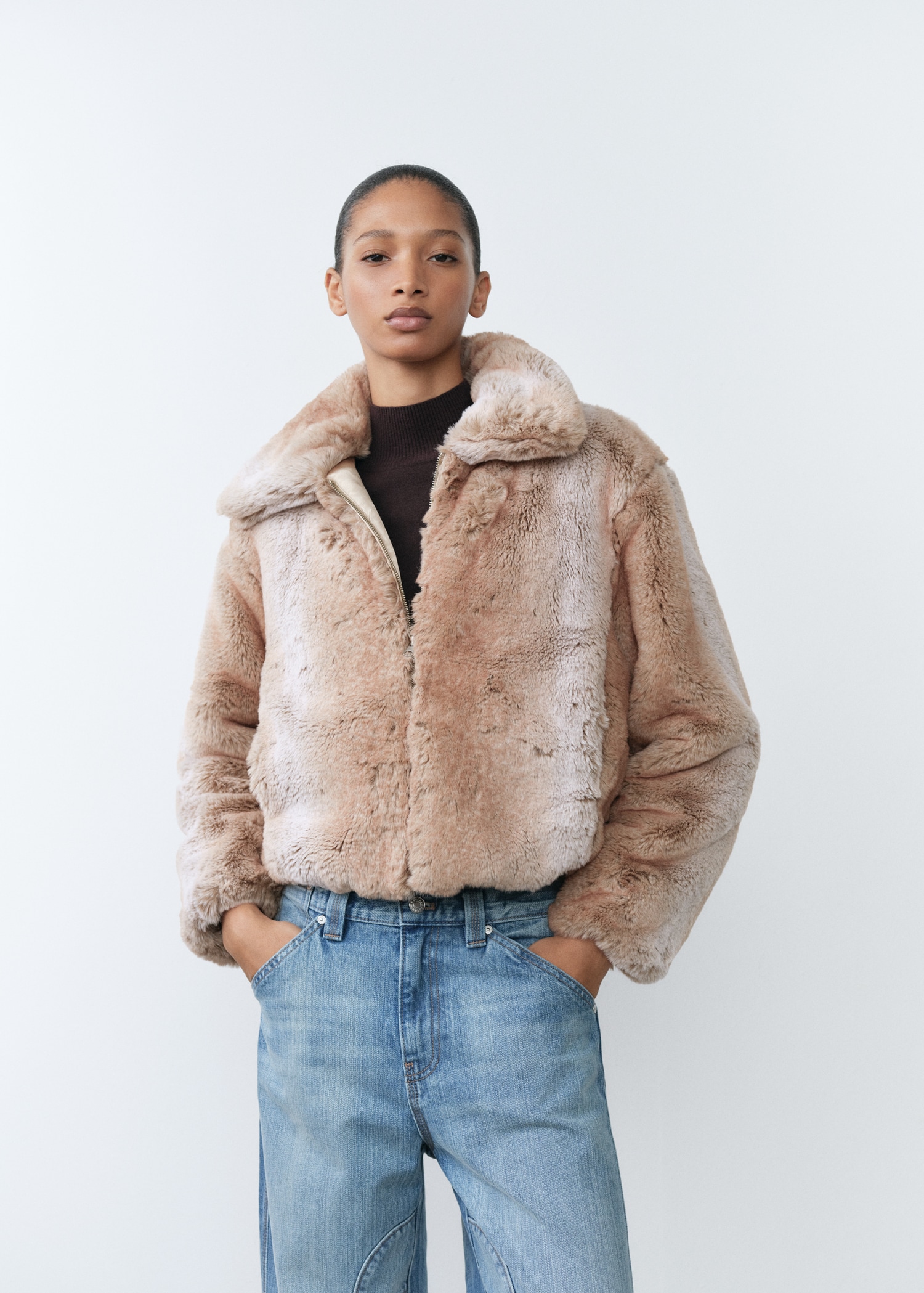 Fur effect jacket with lapels - Medium plane