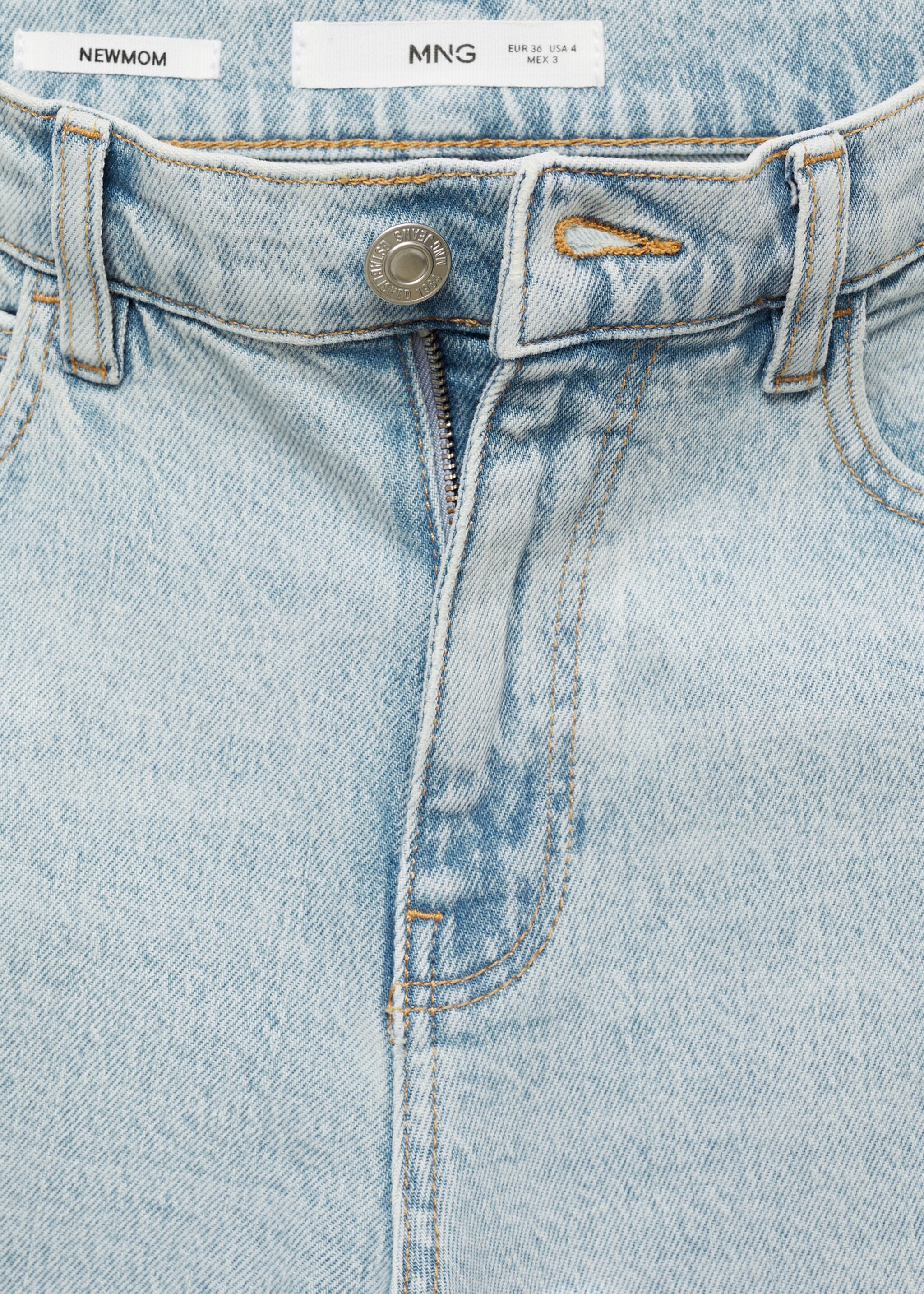 Jeans Newmom confort tiro alto - Detalle del artículo 8, Azul bleach. Ref: 77060366-00.