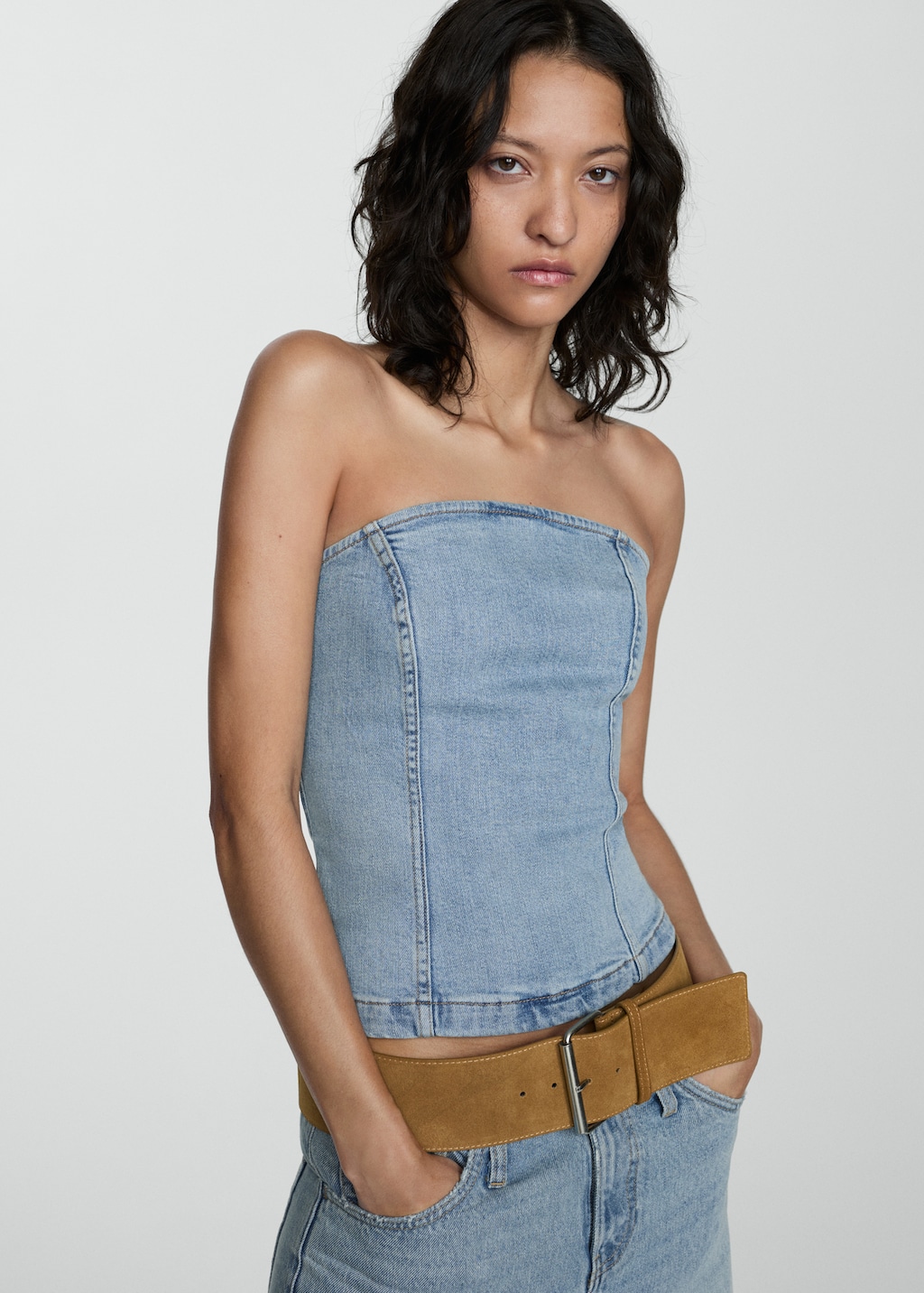 Denim strapless top