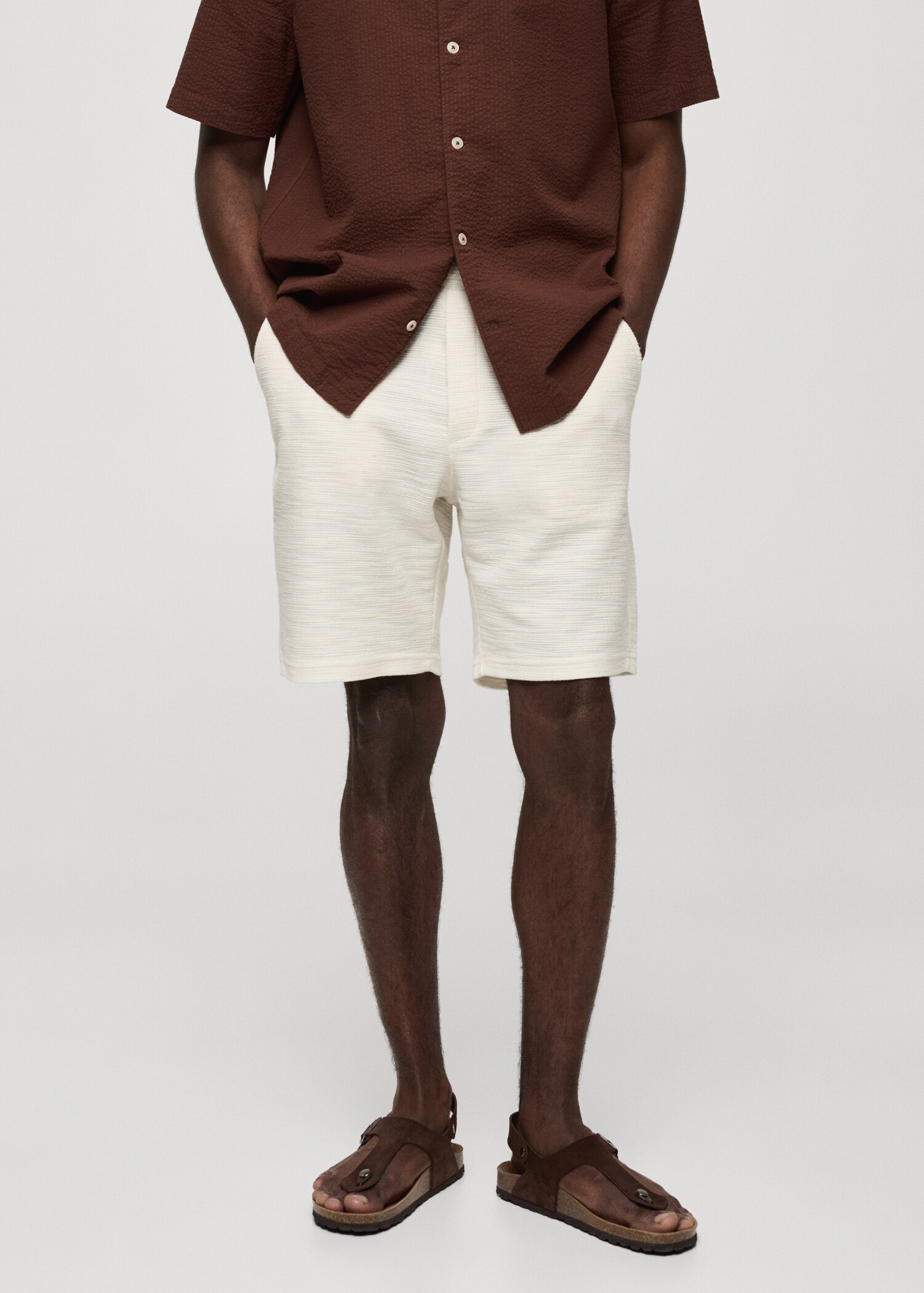 Textured cotton bermuda shorts with drawstring - Medium plane