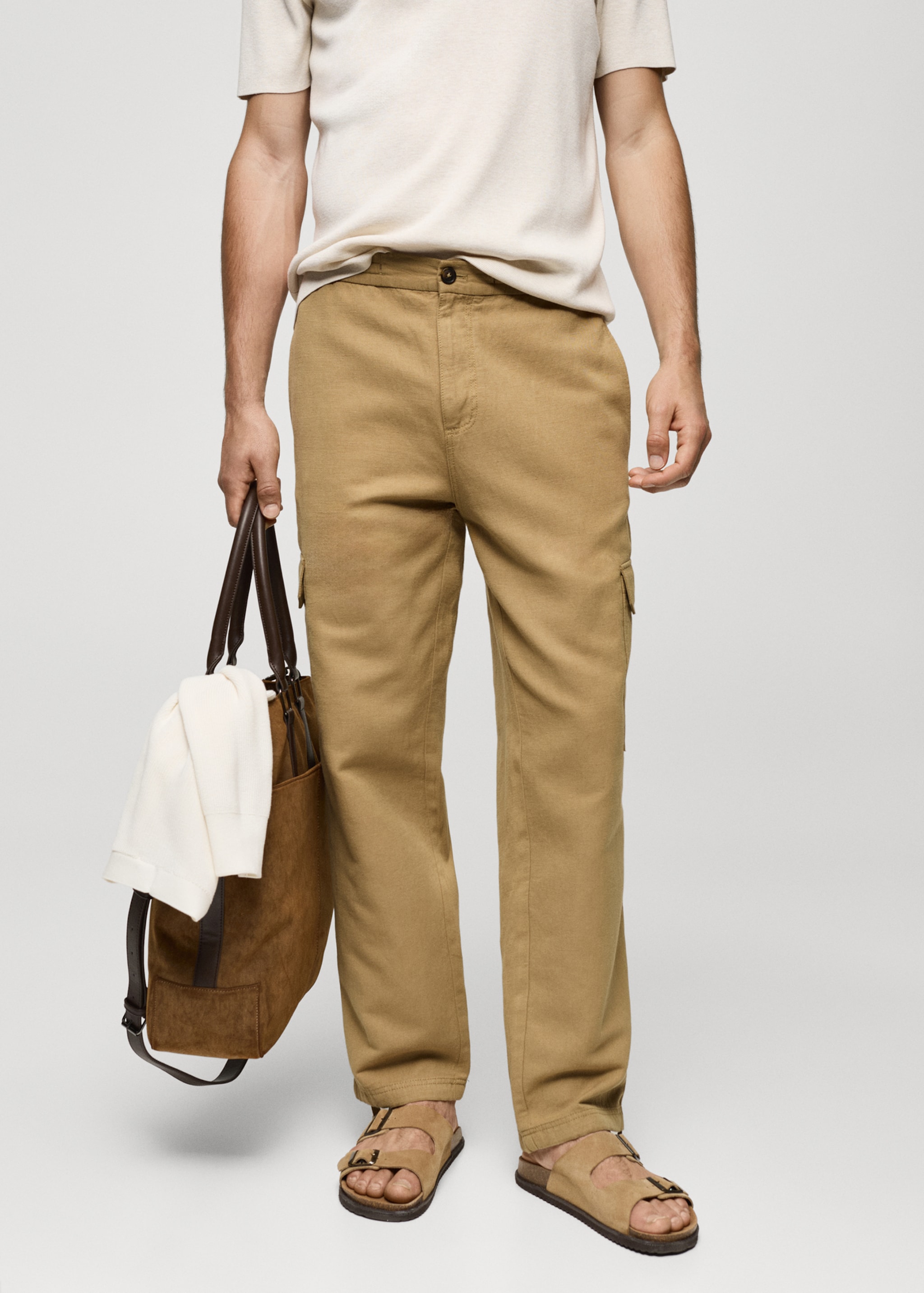 Cotton-linen cargo trousers - Medium plane
