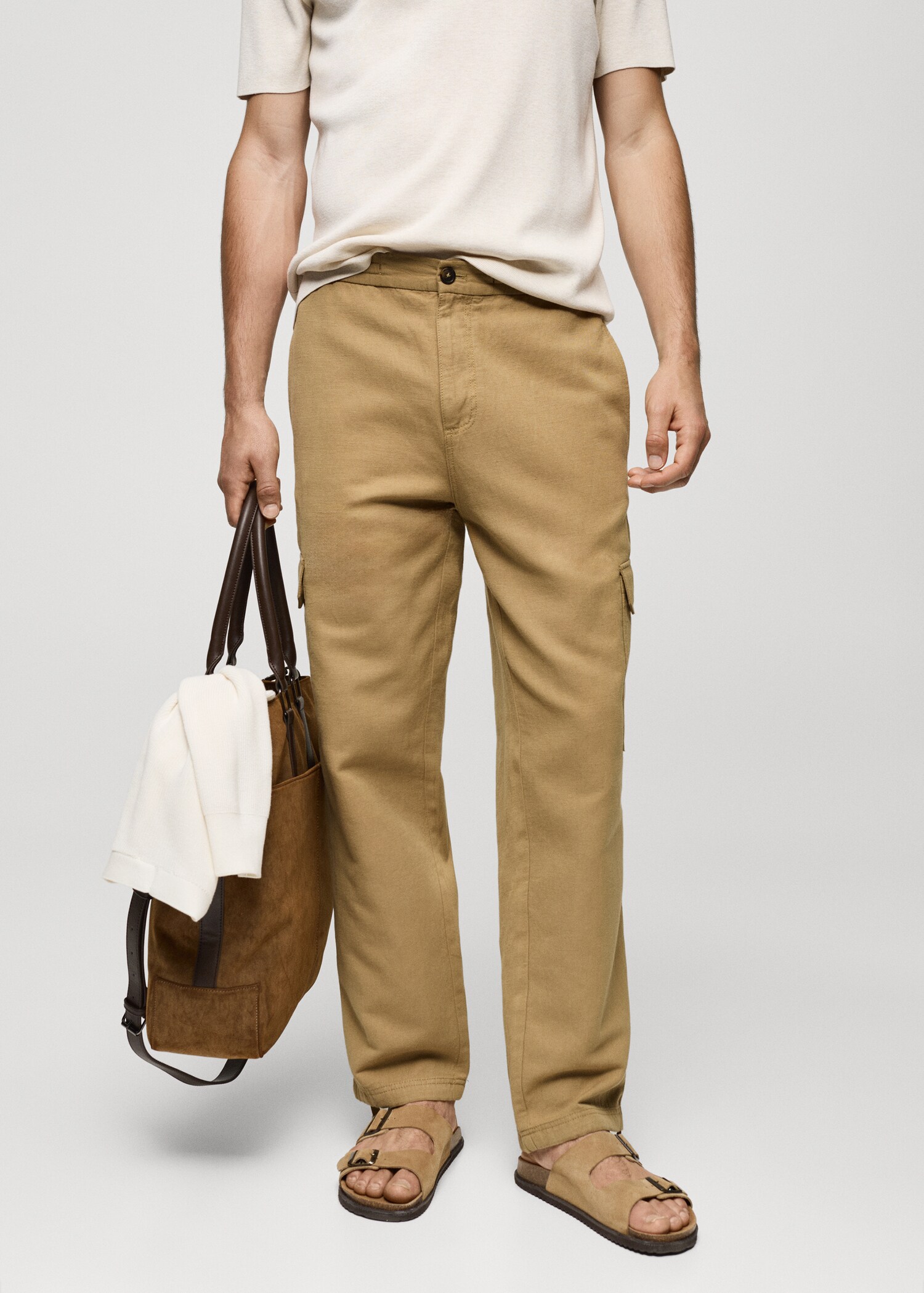 Cotton-linen cargo trousers - Medium plane