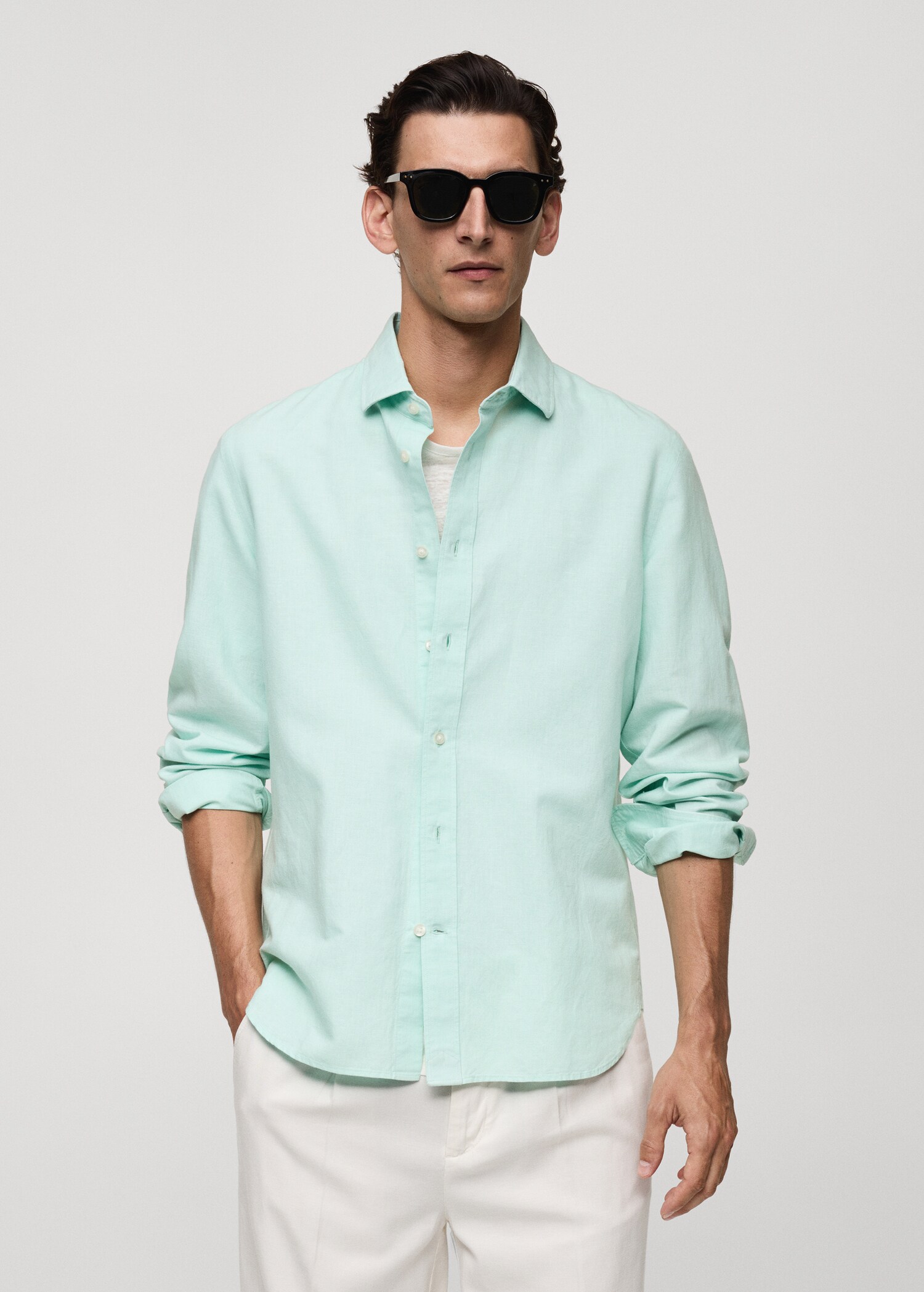 Classic fit linen blend shirt - Medium plane