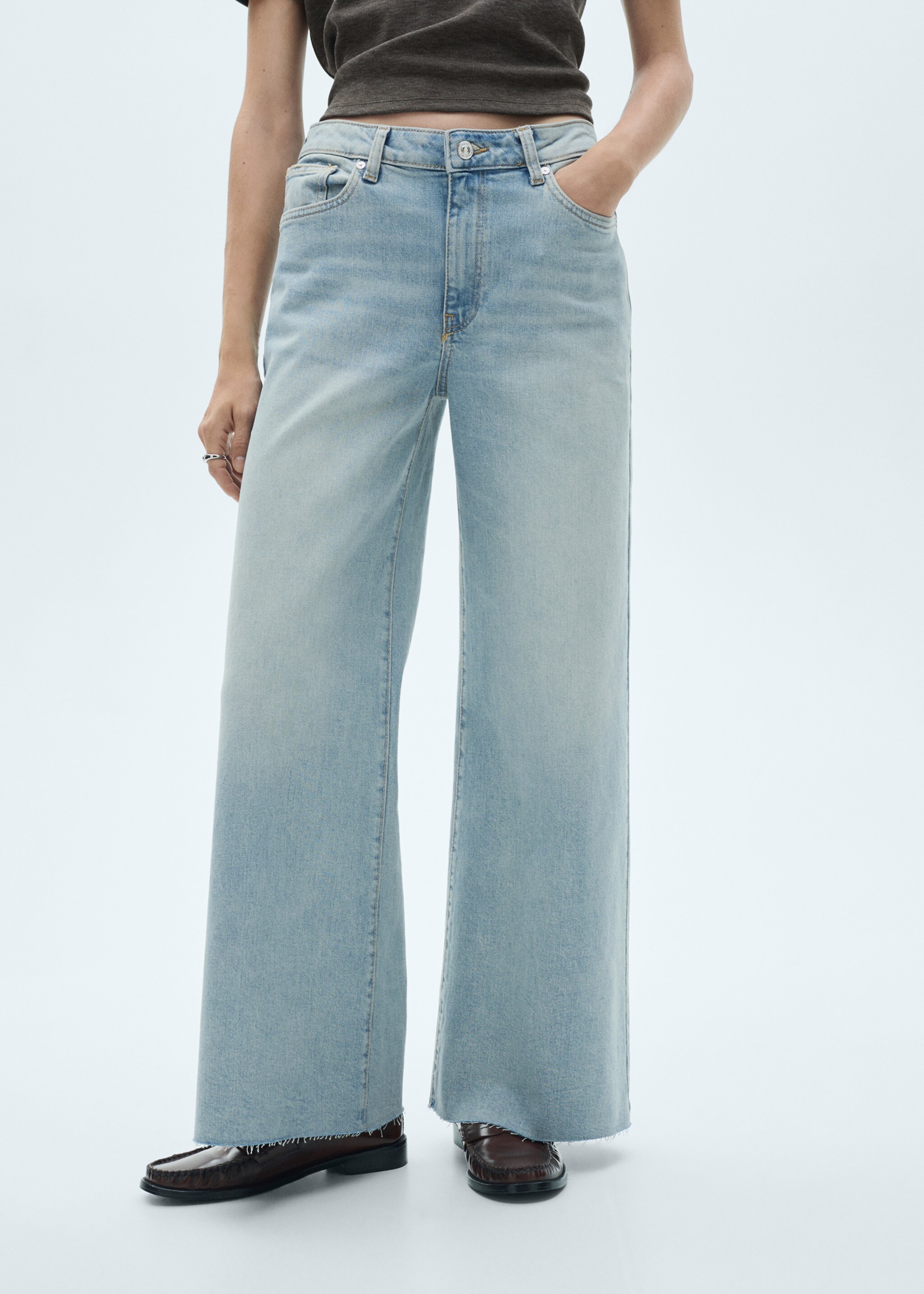Mid waist culotte jeans - Medium plane, Light Blue. Ref: 77060585-00.
