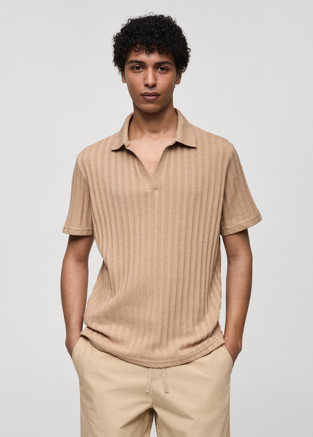 Mango Geripptes Regular-Fit-Poloshirt aus Baumwolle