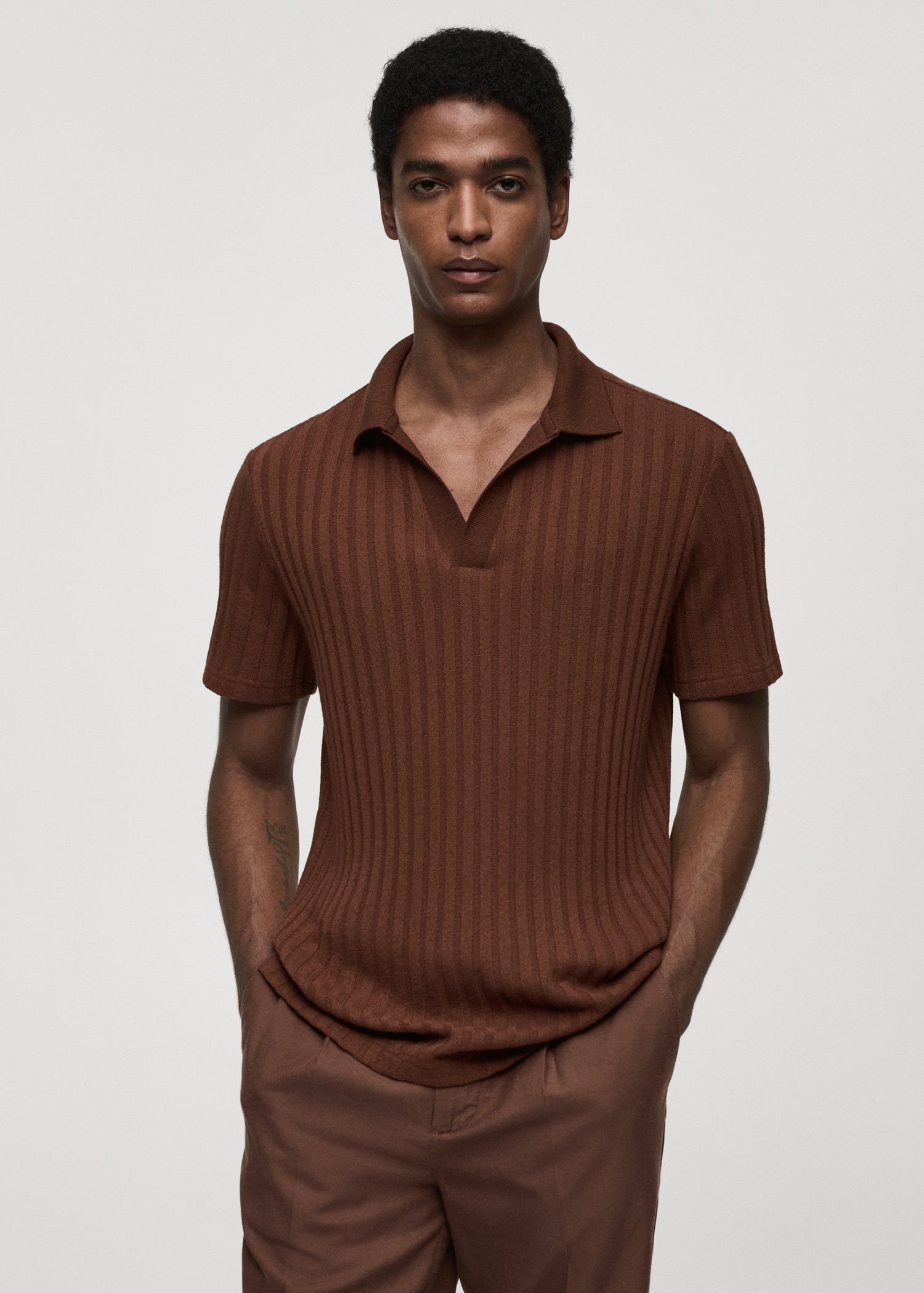 Polo regular-fit coton maille côtelée - Plan moyen
