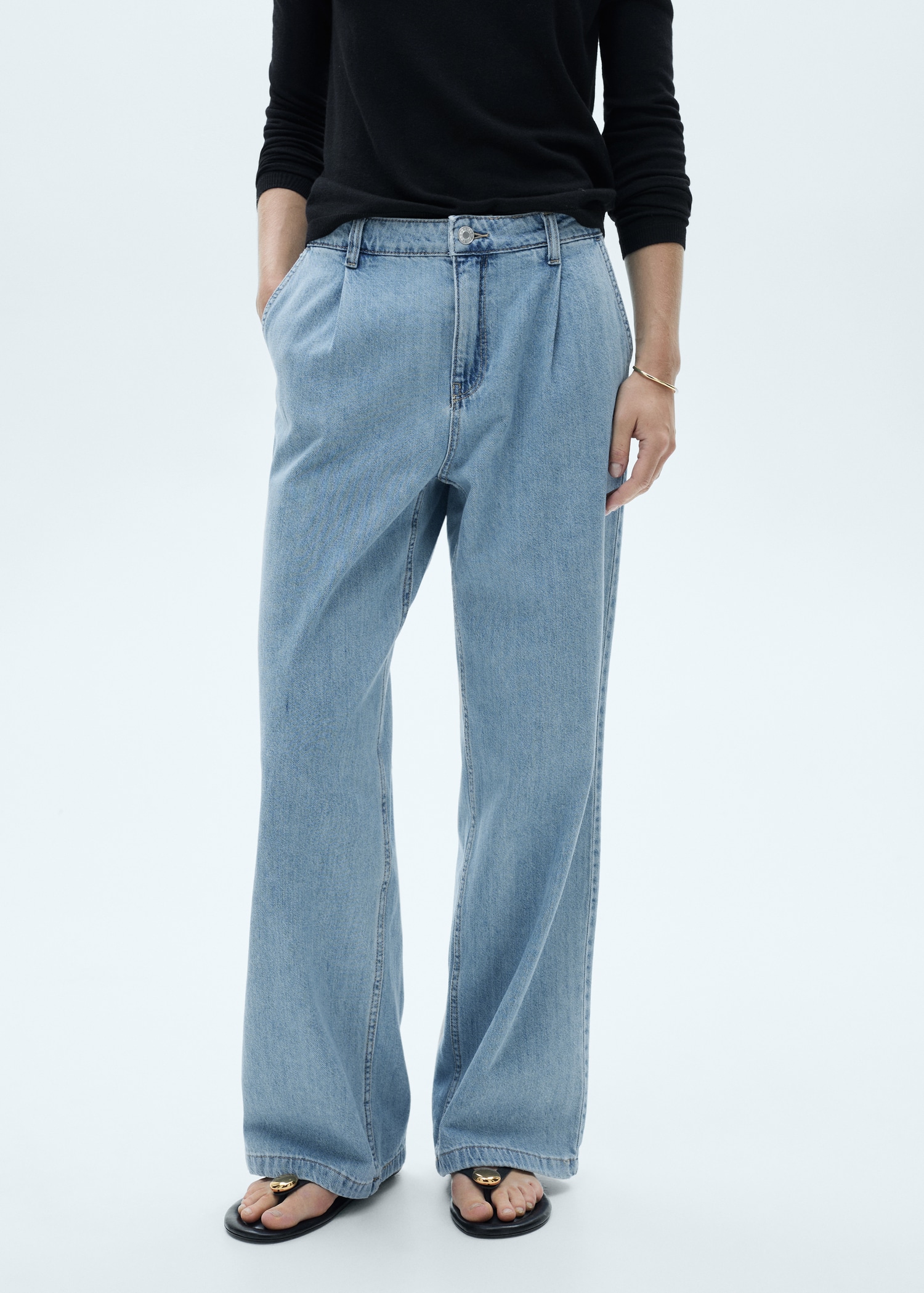 Wide-leg pleated jeans - Medium plane