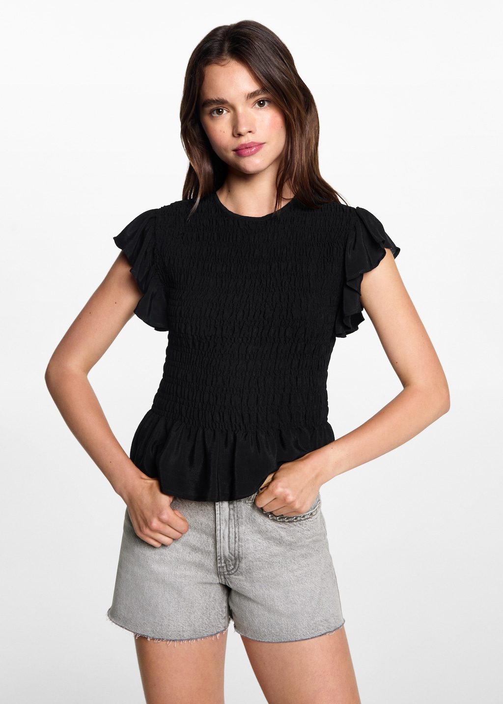 Blusa fruncida manga volante
