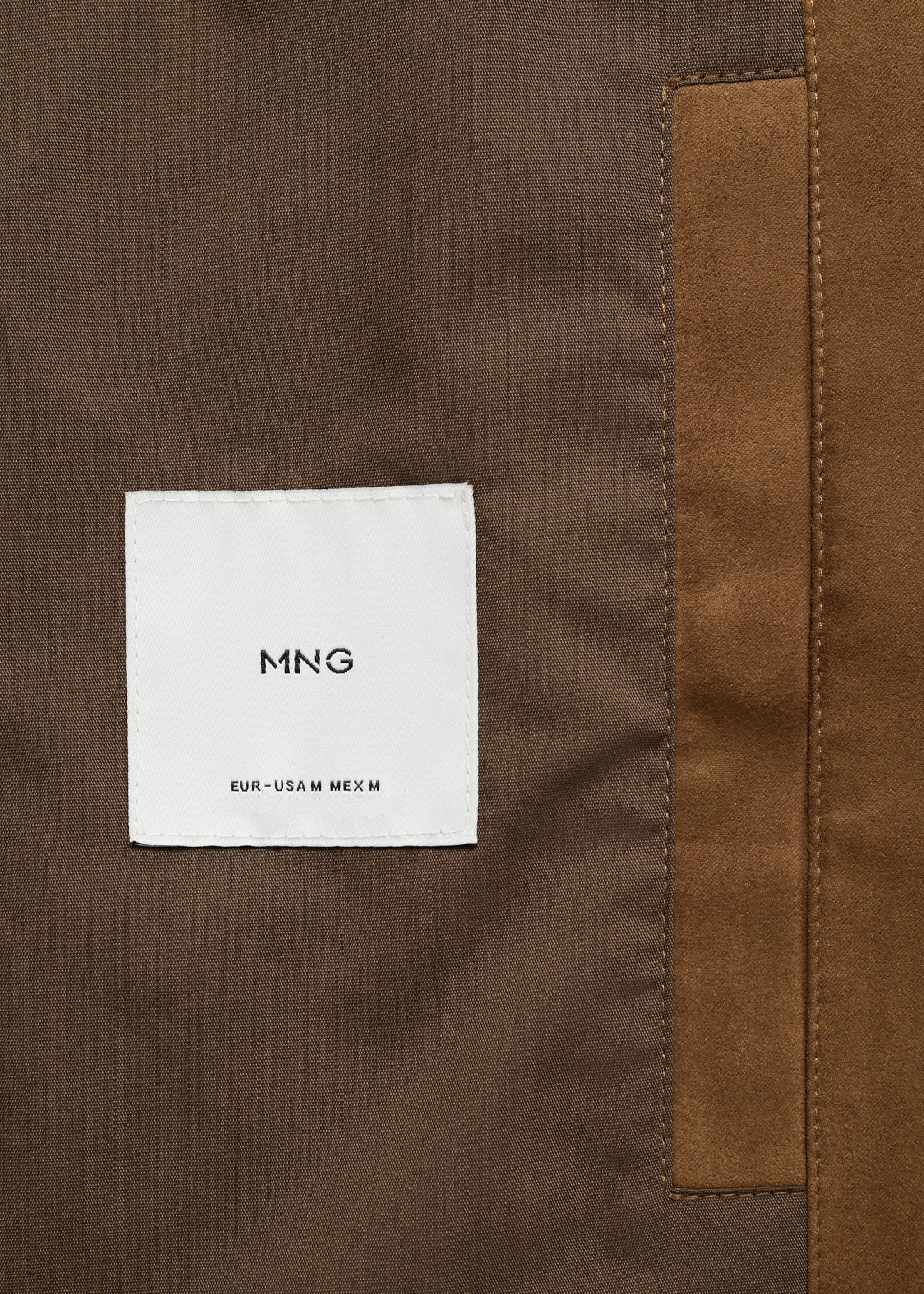 Suede-effect jacket with zip - Details of the article 8, Cognac. Ref: 77062531-00.